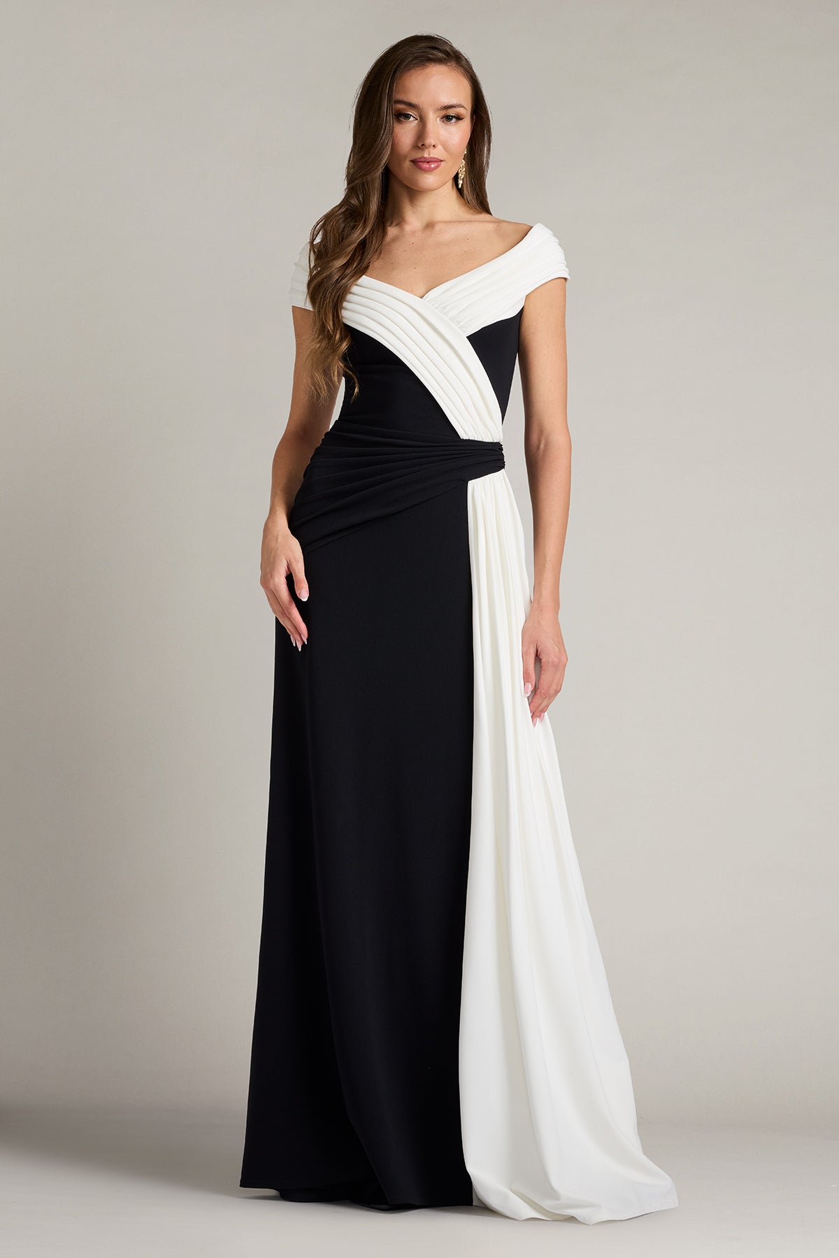 Off-the-Shoulder Floor-Length Jersey Formal A-Line Tadashi Shoji BOS26019L