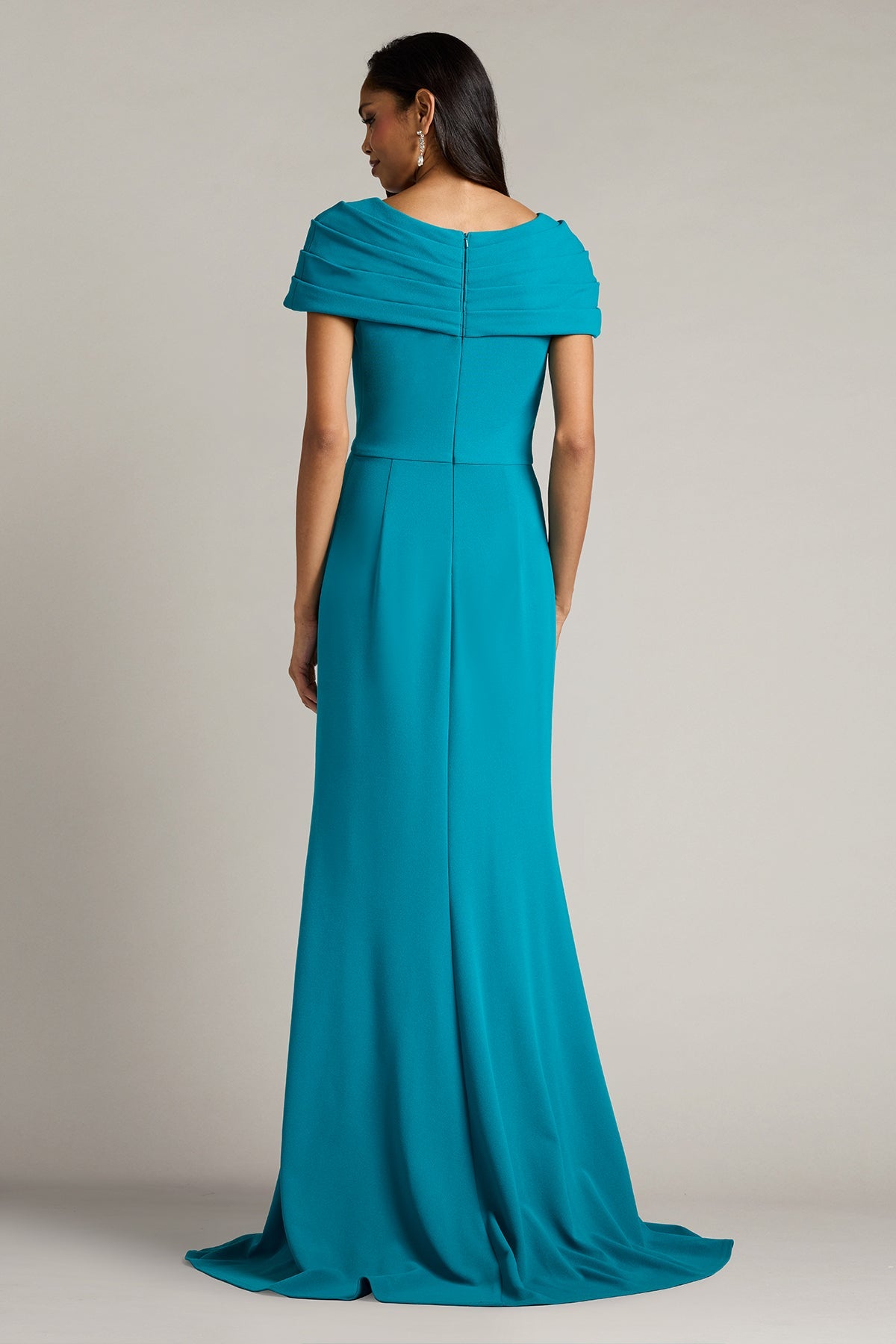 Off-the-Shoulder Floor-Length Crepe Formal Sheath Tadashi Shoji BOS26277L