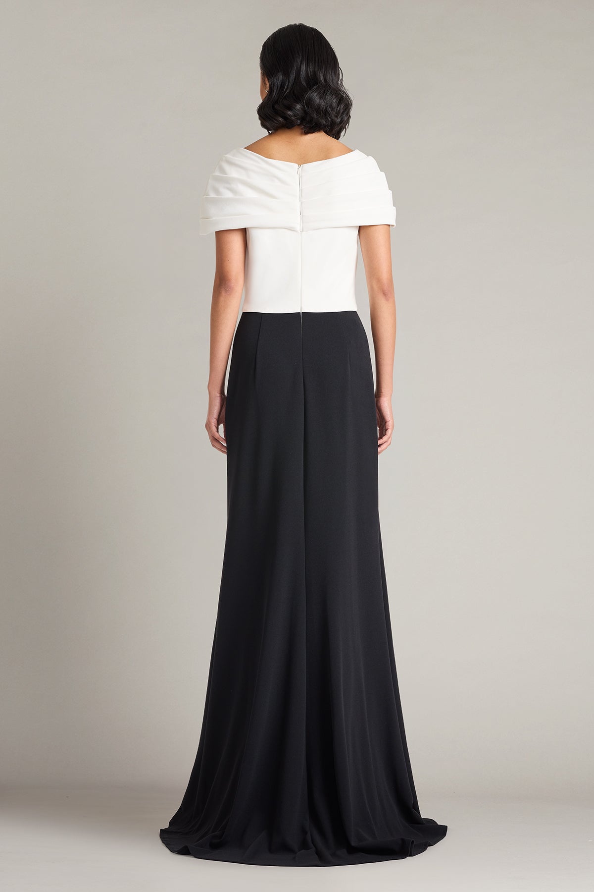 Off-the-Shoulder Floor-Length Crepe Formal Sheath Tadashi Shoji BOS26277L
