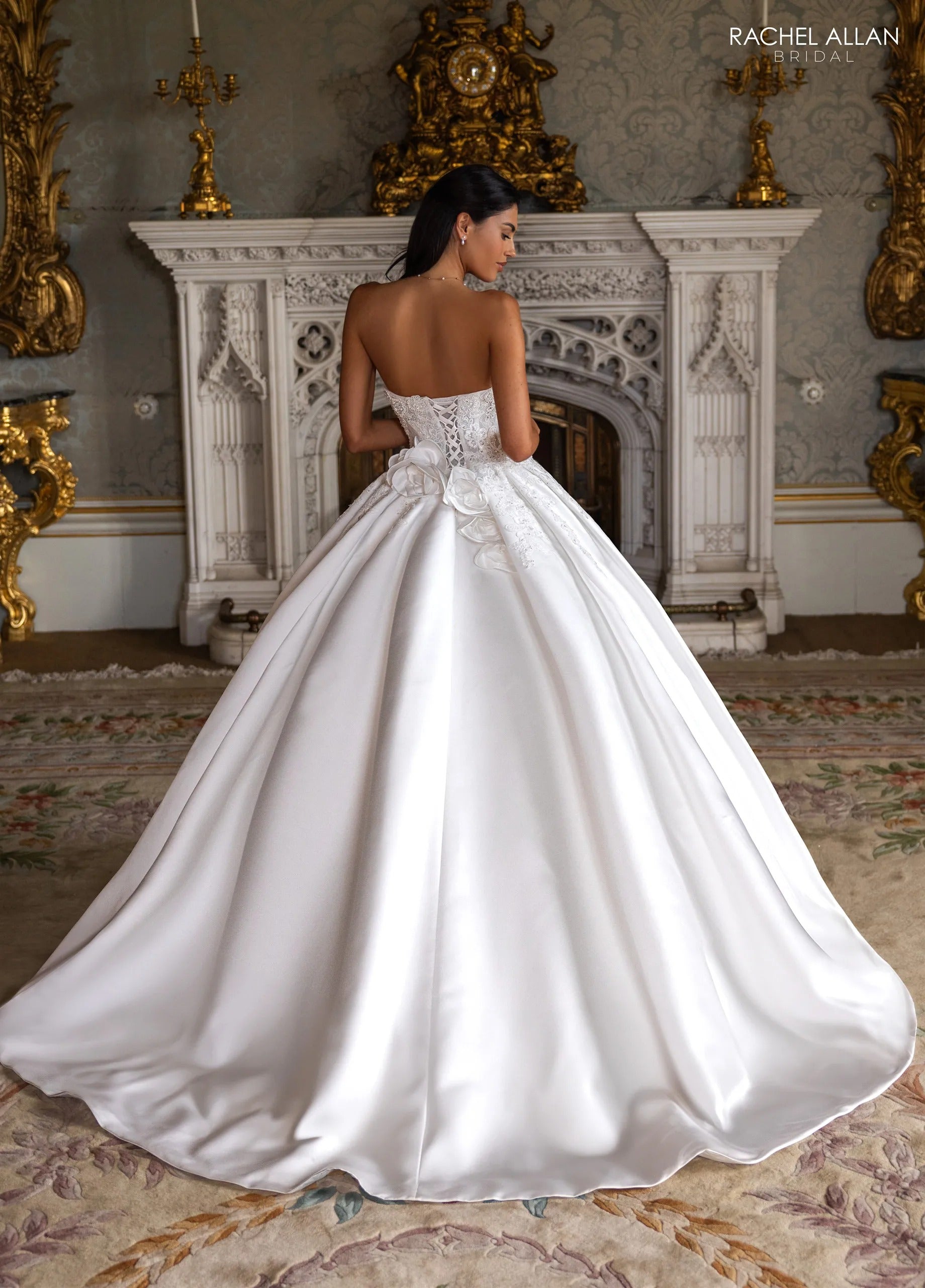 Ivory Sweetheart Floor-Length Mikado Wedding Dress Ball Gown with Lace Bodice Rachel Allan RB6195