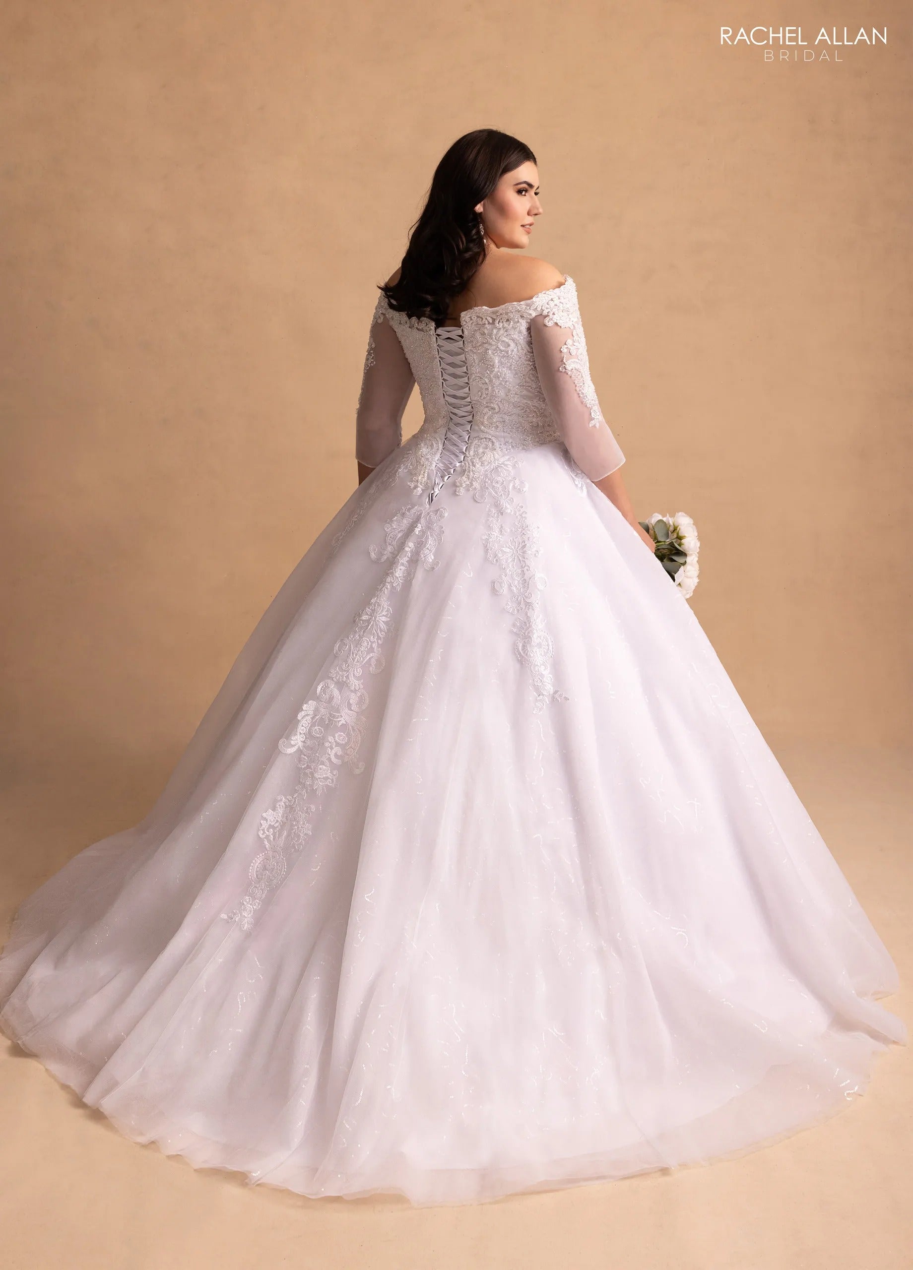 Ivory Off-the-Shoulder Floor-Length Glitter Tulle Wedding Ball Gown Rachel Allan MB6072 Rachel Allan MB6072