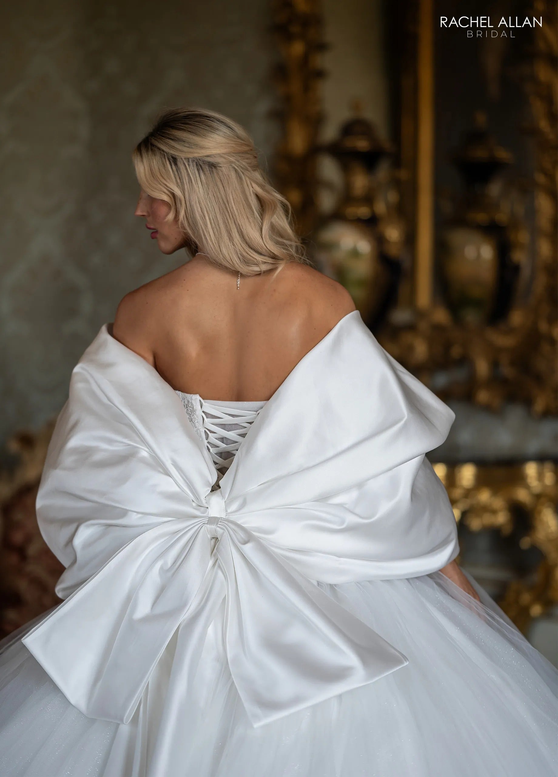 Ivory Sweetheart Floor-Length Tulle Wedding Dress Ball Gown with Puff Sleeves Rachel Allan RB6191