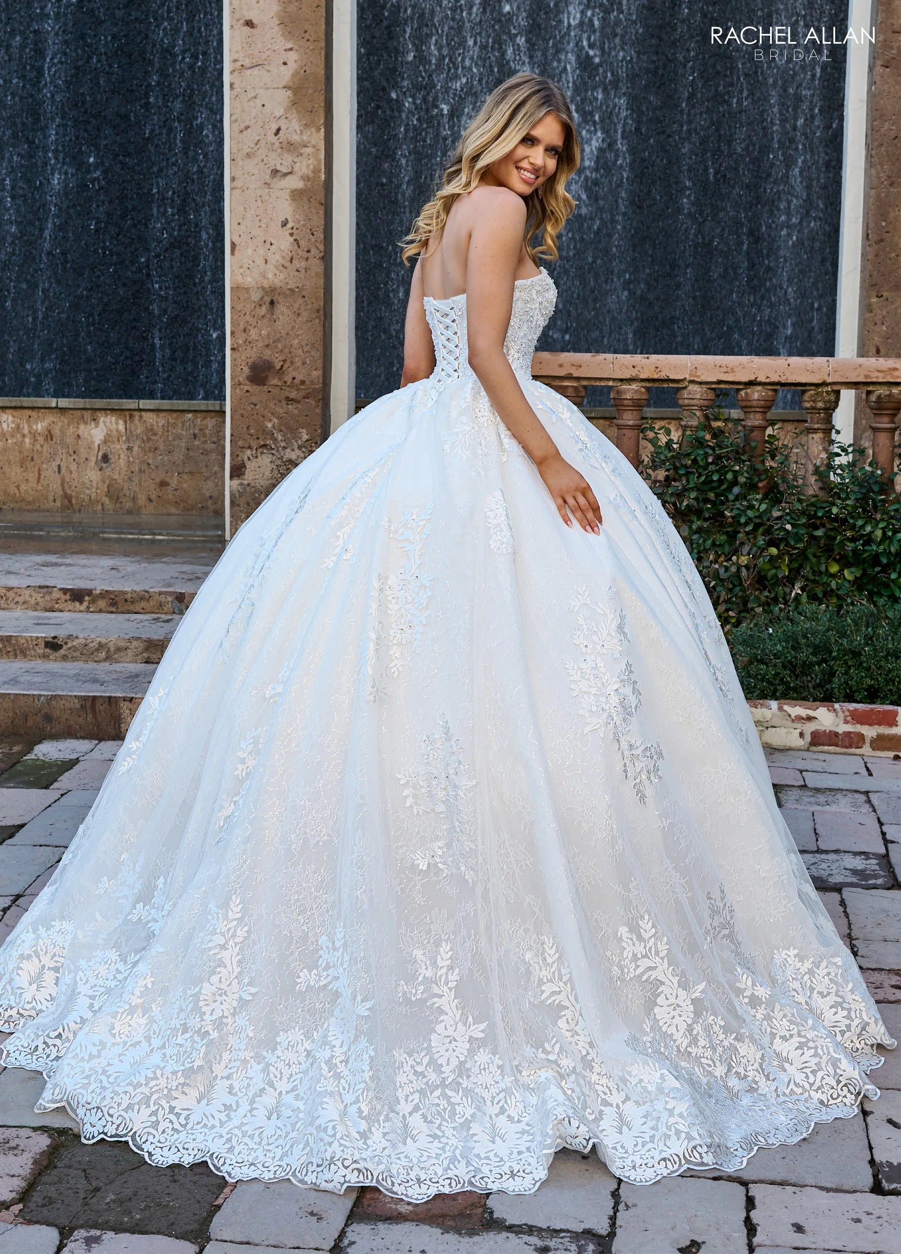 Ivory Nude Sweetheart Floor-Length Lace and Tulle Bridal Ball Gown with Detachable Bishop Sleeves Rachel Allan RB6154