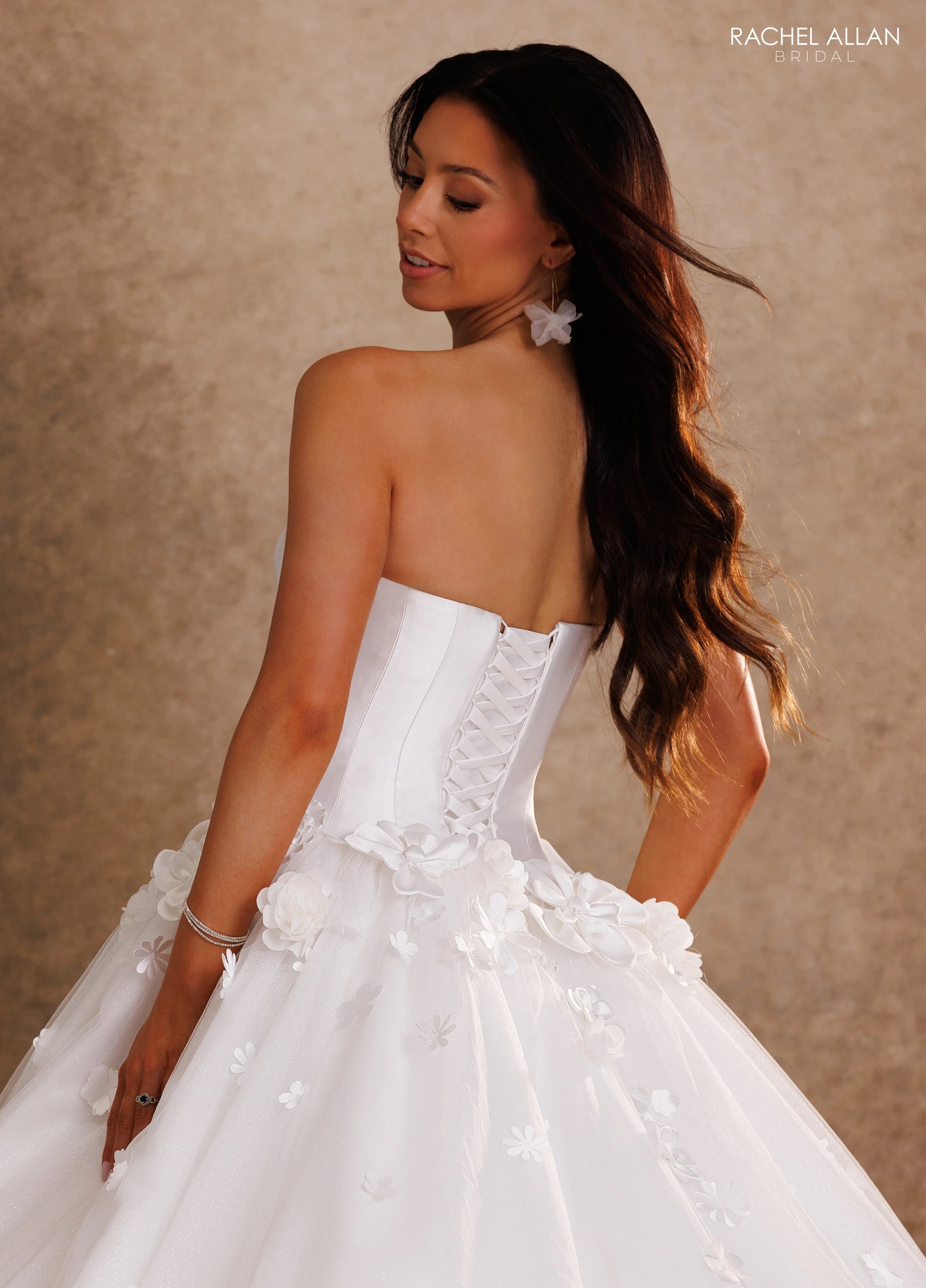 Strapless Curved Neck Floor-Length Tulle Wedding Dress Ball Gown Rachel Allan RB6200