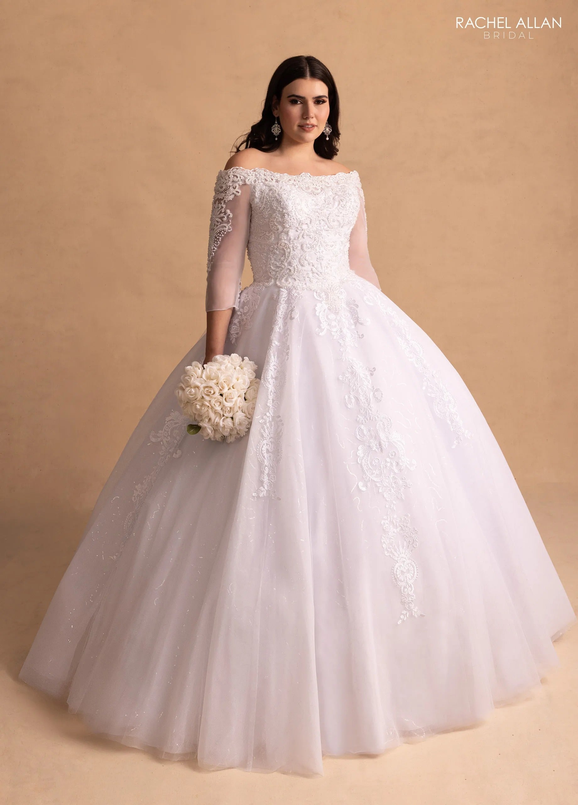 Ivory Off-the-Shoulder Floor-Length Glitter Tulle Wedding Ball Gown Rachel Allan MB6072 Rachel Allan MB6072