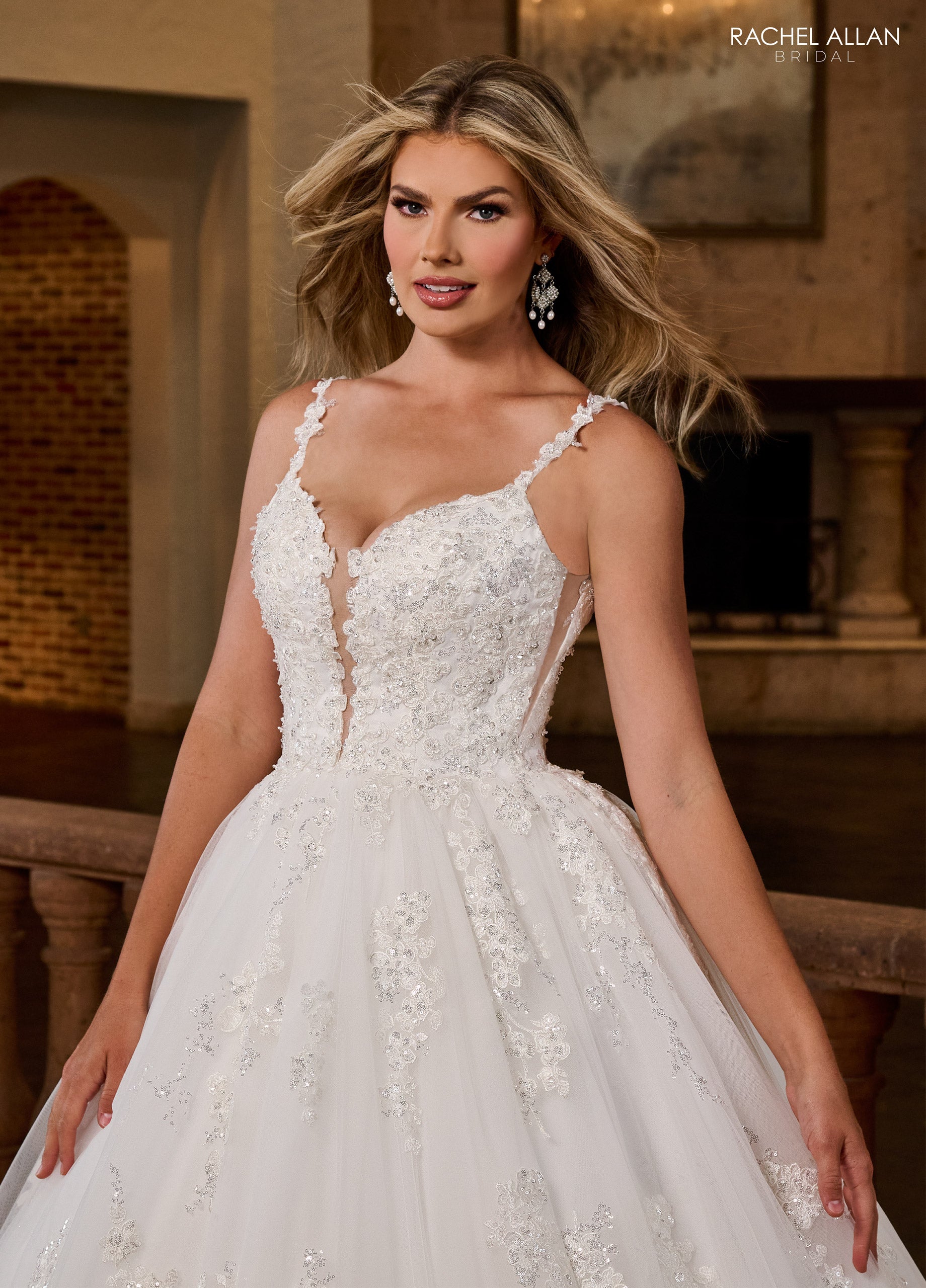 Wedding Dresses Long Beaded Ball Gown Lace Wedding Dress Ivory Nude