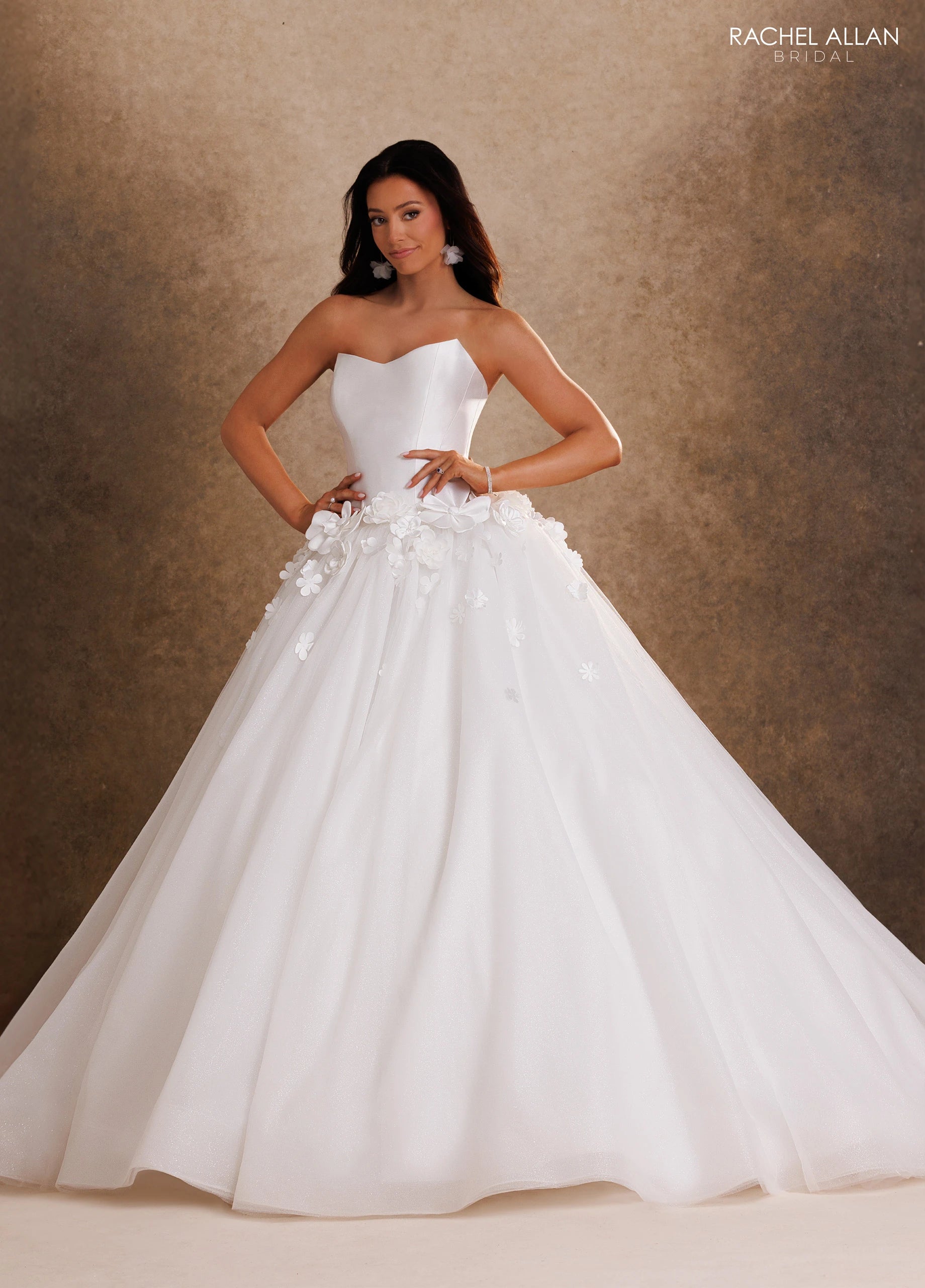 Strapless Curved Neck Floor-Length Tulle Wedding Dress Ball Gown Rachel Allan RB6200