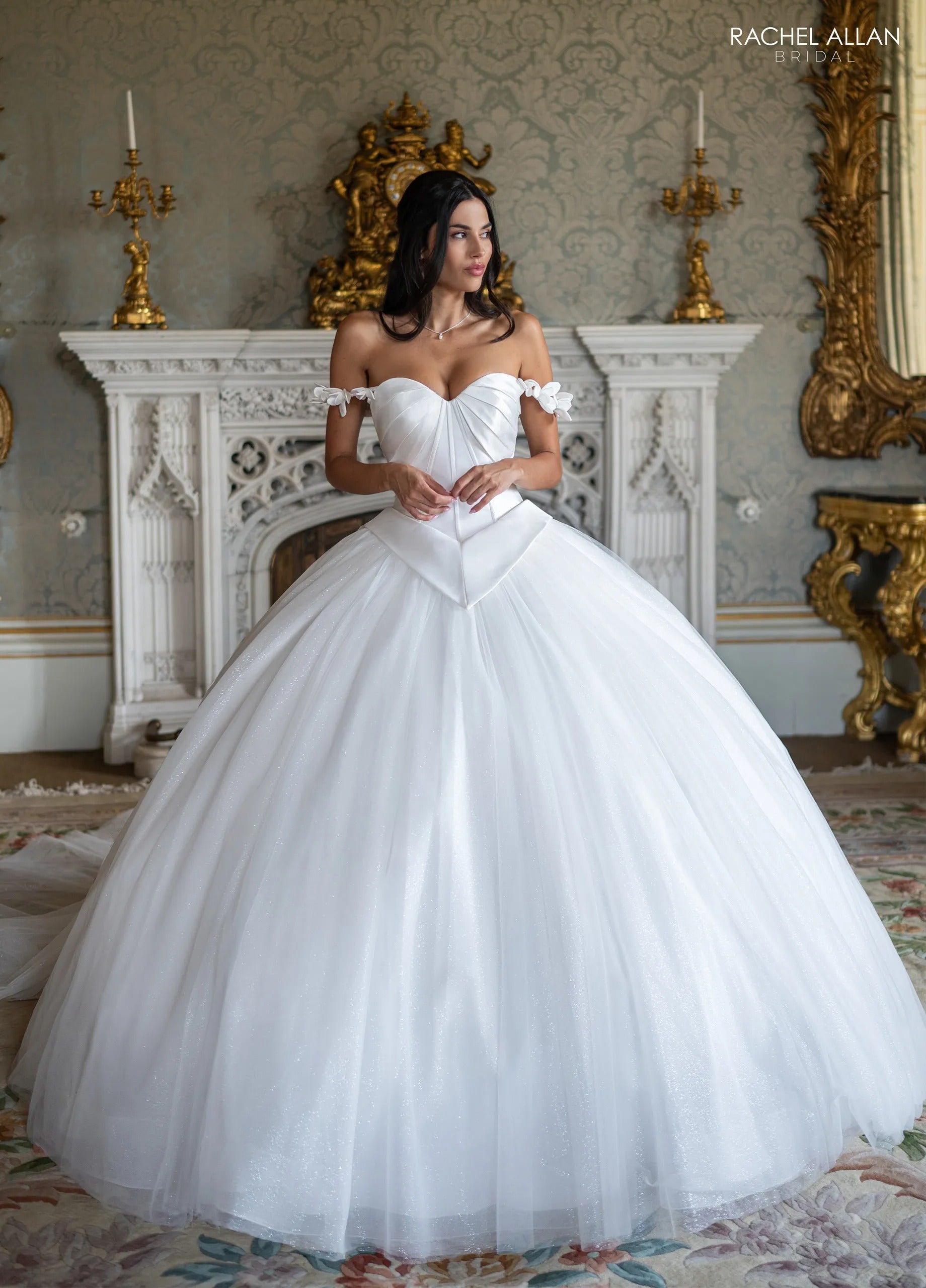 Ivory Sweetheart Floor-Length Tulle Wedding Dress Ball Gown with Basqued Waist Rachel Allan RB6198