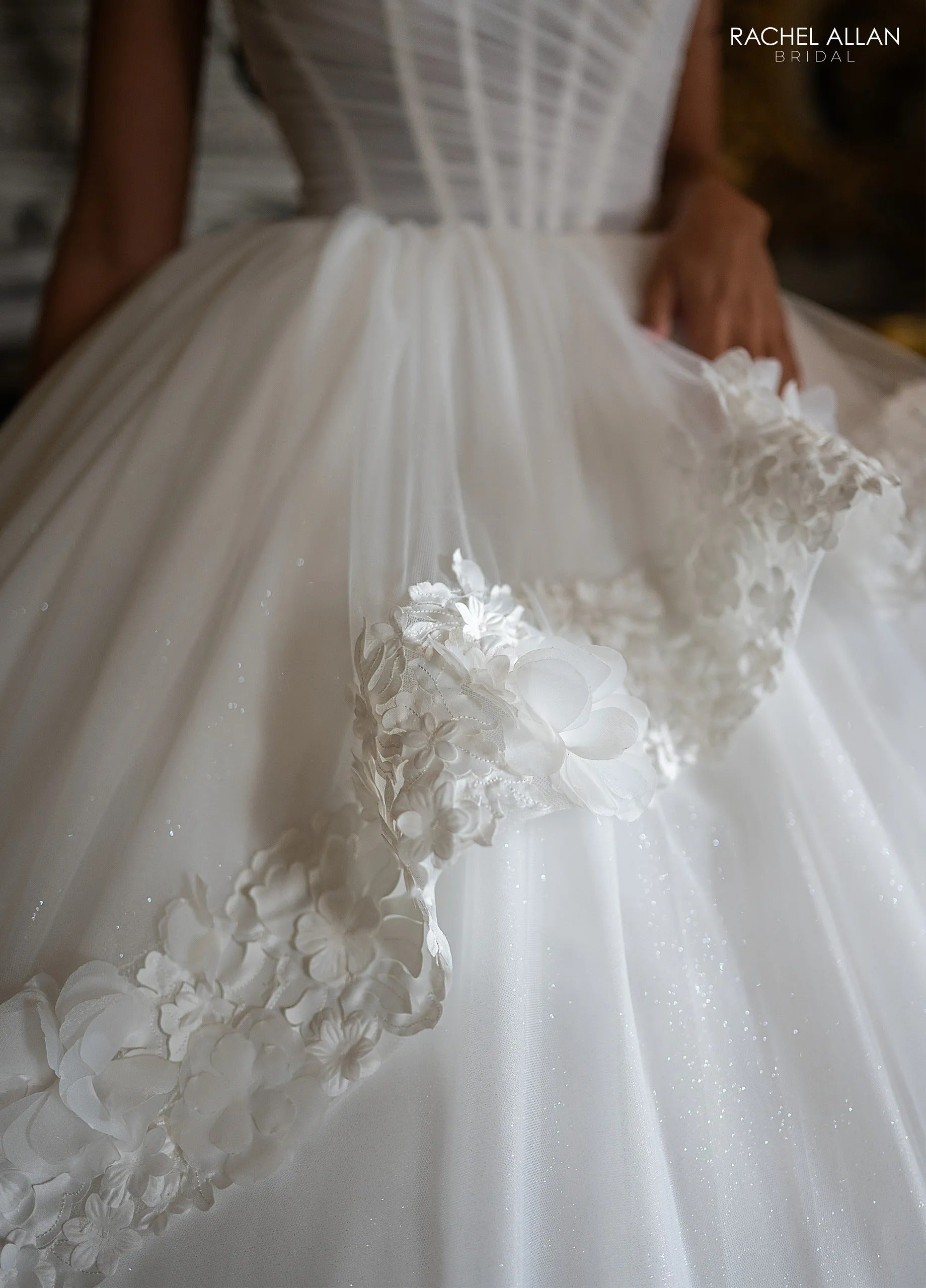 Ivory Sweetheart Floor-Length Tulle Wedding Dress Ball Gown with Lace Appliqué Rachel Allan RB6194