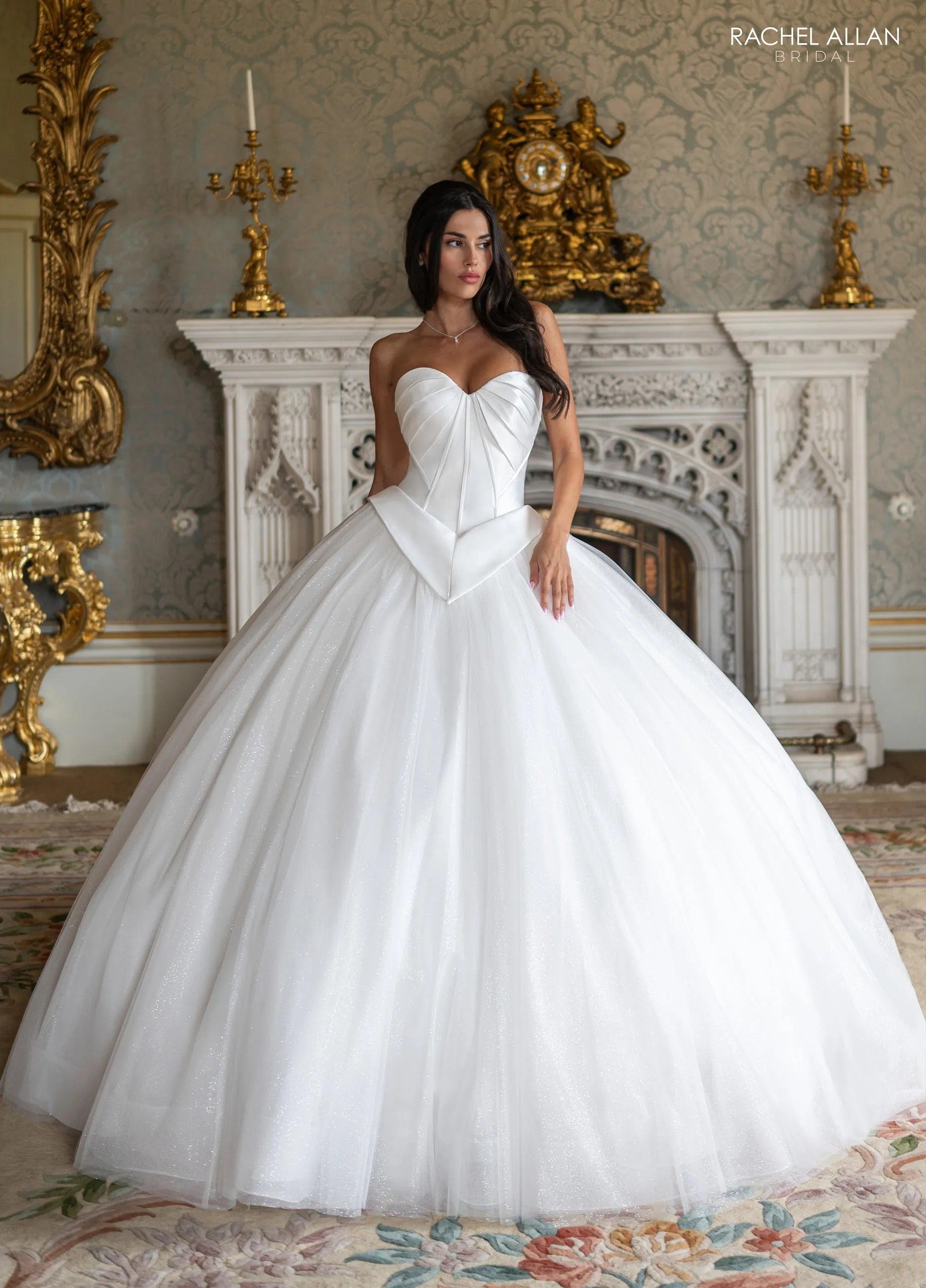 Ivory Sweetheart Floor-Length Tulle Wedding Dress Ball Gown with Basqued Waist Rachel Allan RB6198