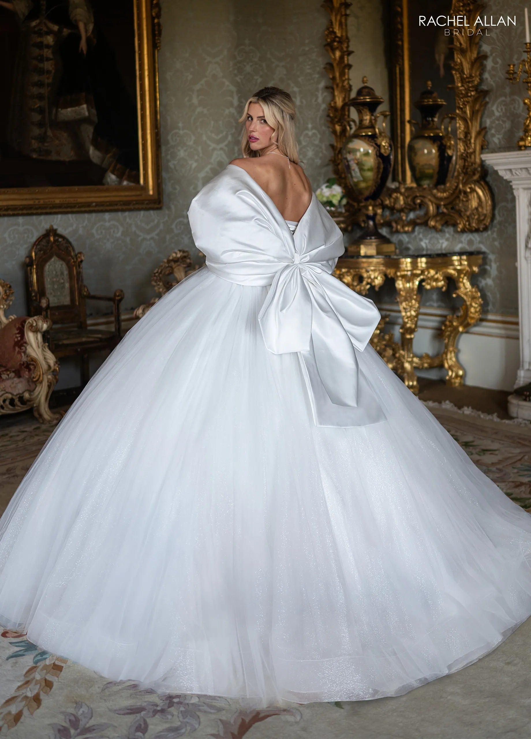 Ivory Sweetheart Floor-Length Tulle Wedding Dress Ball Gown with Puff Sleeves Rachel Allan RB6191