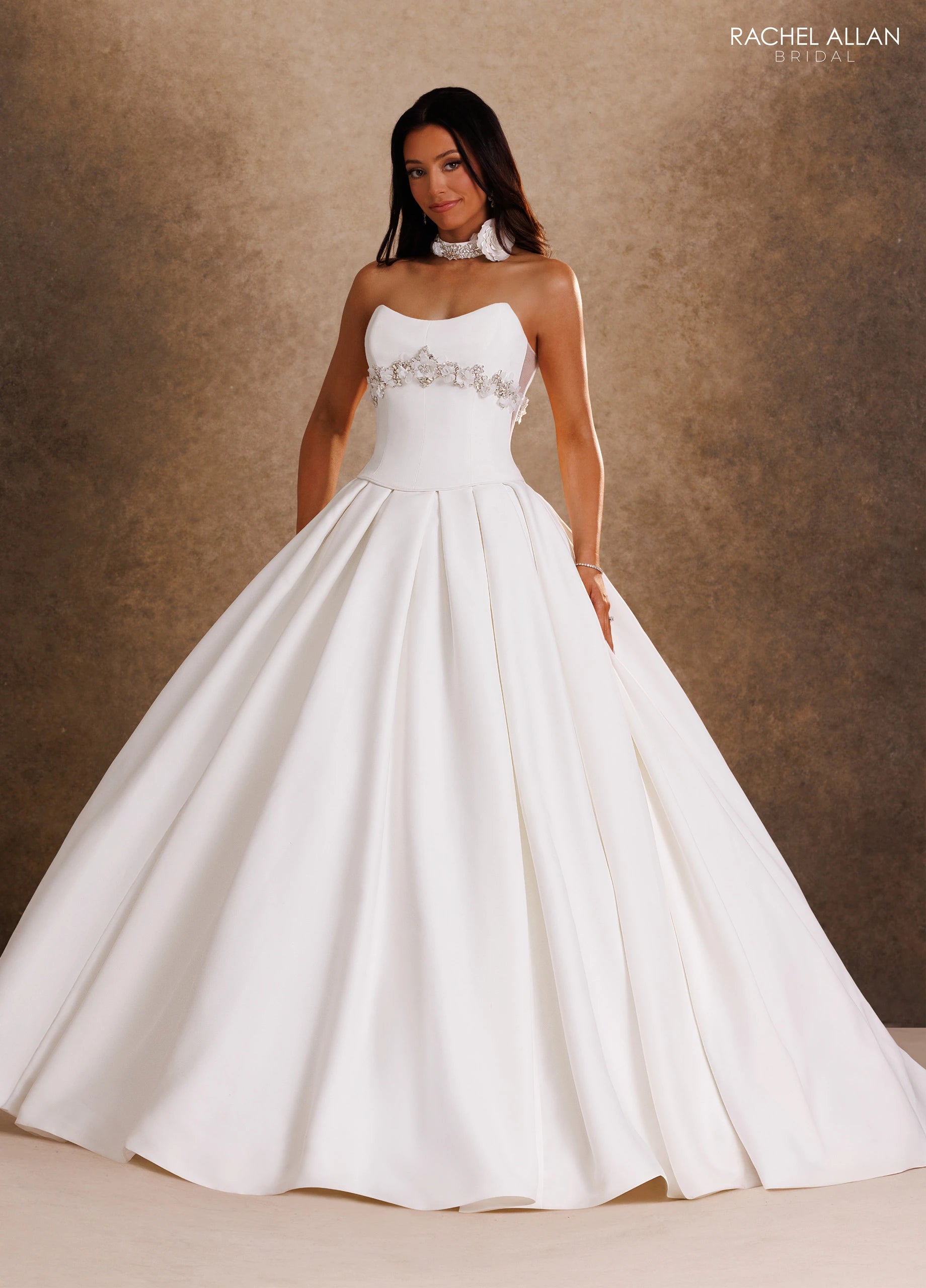 Strapless Straight Neck Floor-Length with T in Mikado Wedding Dress Ball Gown Rachel Allan RB6208