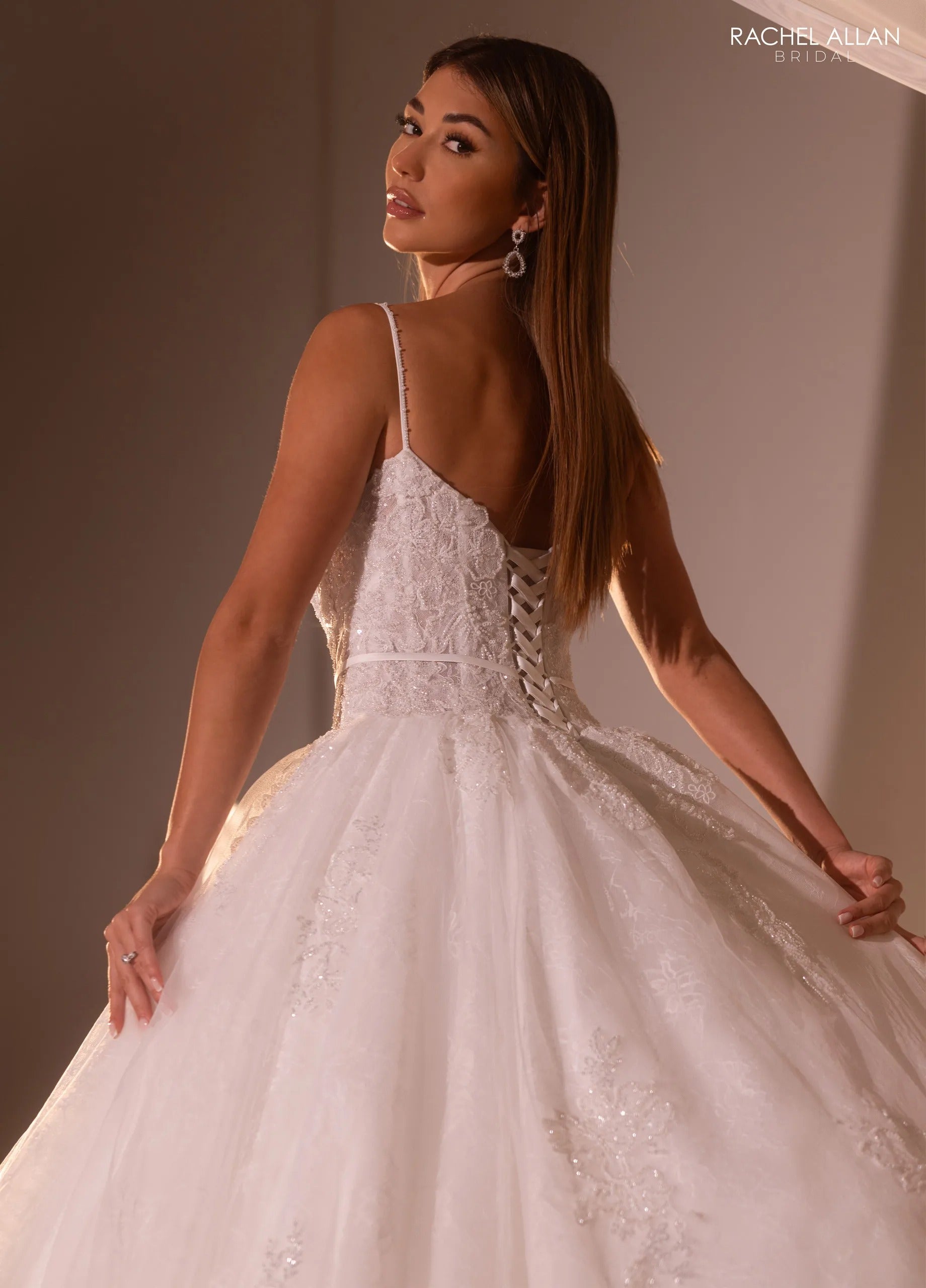 Ivory Sweetheart Floor-Length Tulle and Lace Bridal Ball Gown with Bow Detail Rachel Allan RB6176