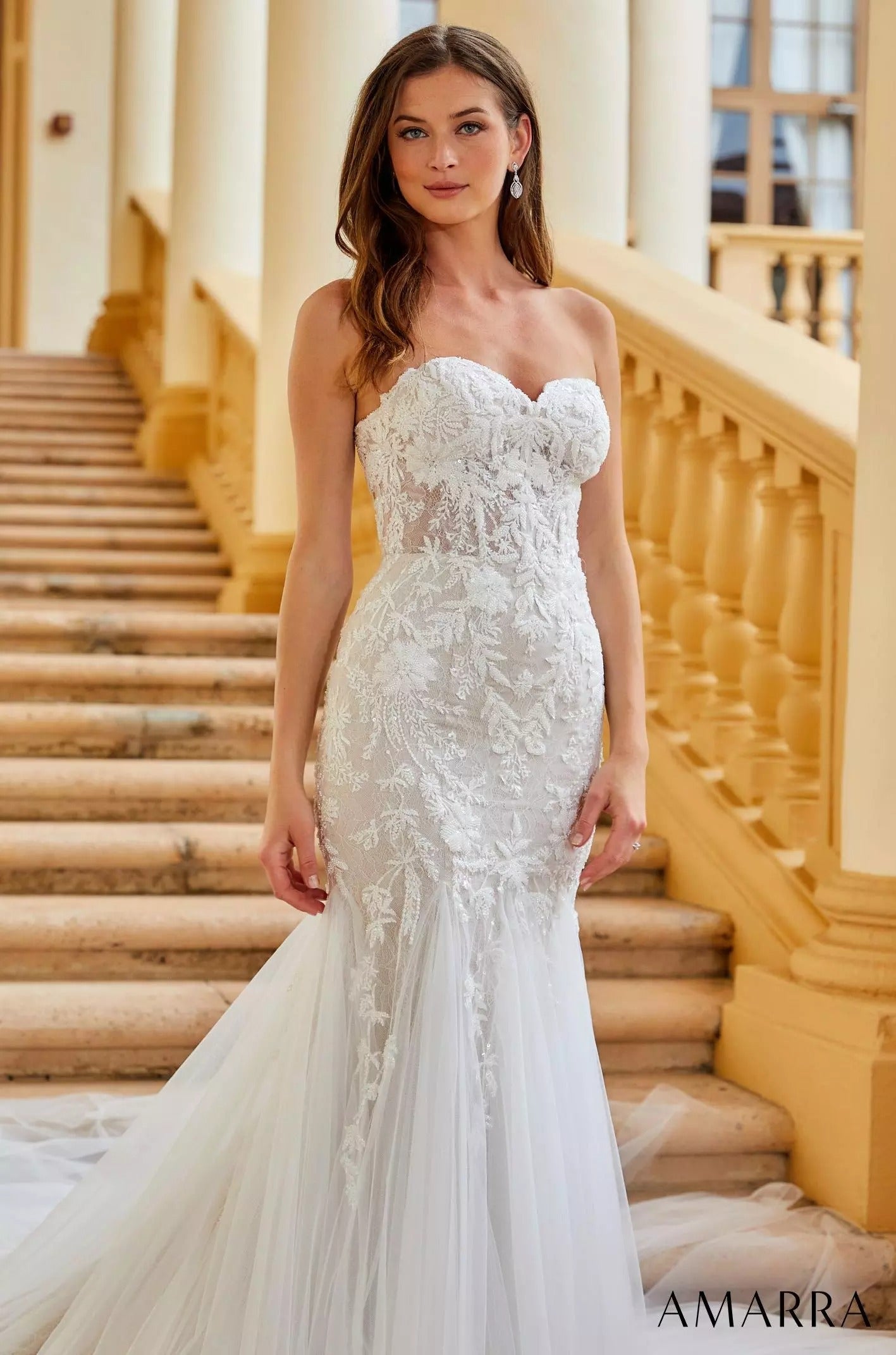 Wedding Dresses Fitted Mermaid Long Floral Corset Bridal Wedding Dress Amarra 84375 Ivory/Nude