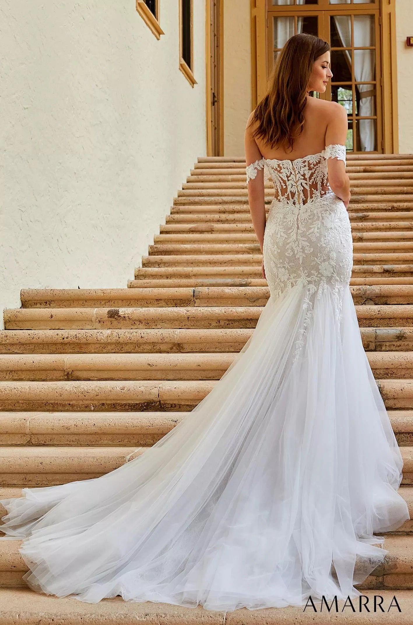 Wedding Dresses Fitted Mermaid Long Floral Corset Bridal Wedding Dress Amarra 84375 Ivory/Nude