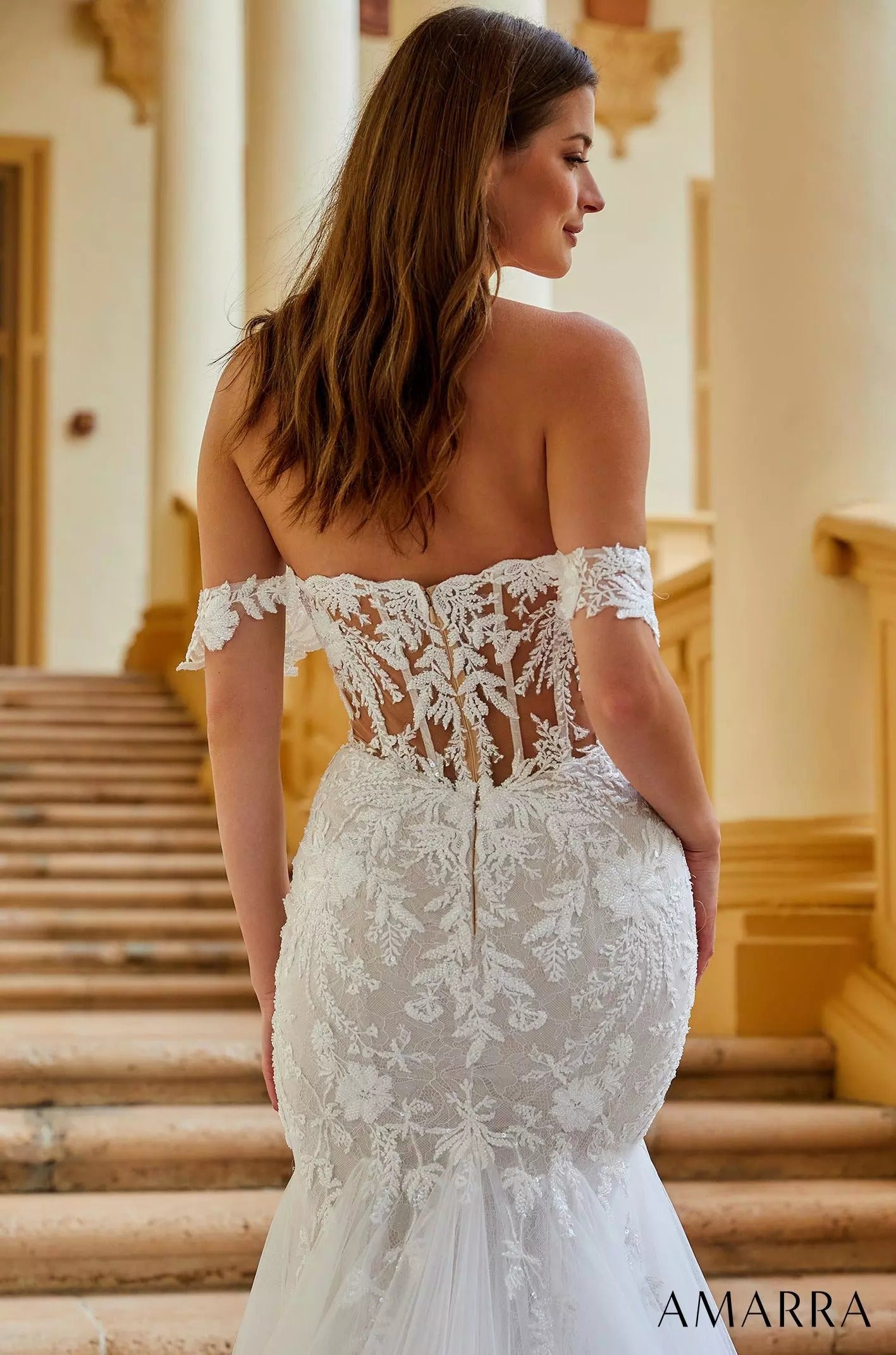 Wedding Dresses Fitted Mermaid Long Floral Corset Bridal Wedding Dress Amarra 84375 Ivory/Nude