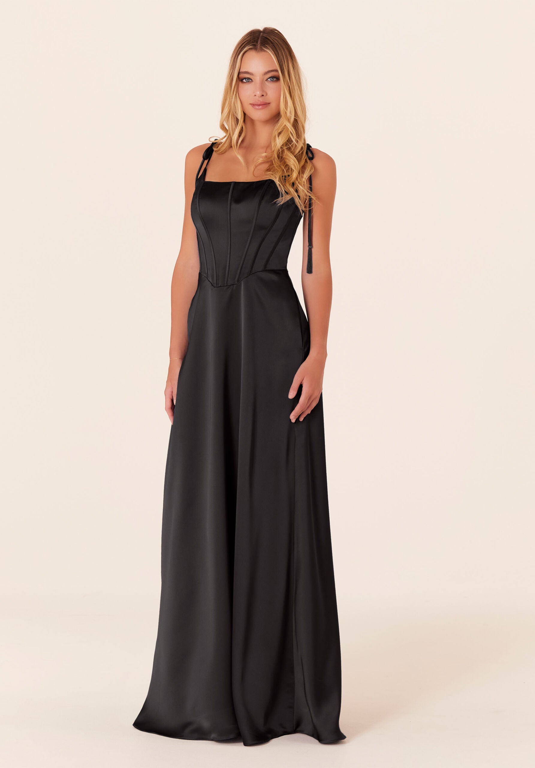 Formal Dresses Corset Long Formal A Line Dress Black-Satin-21822-Corset