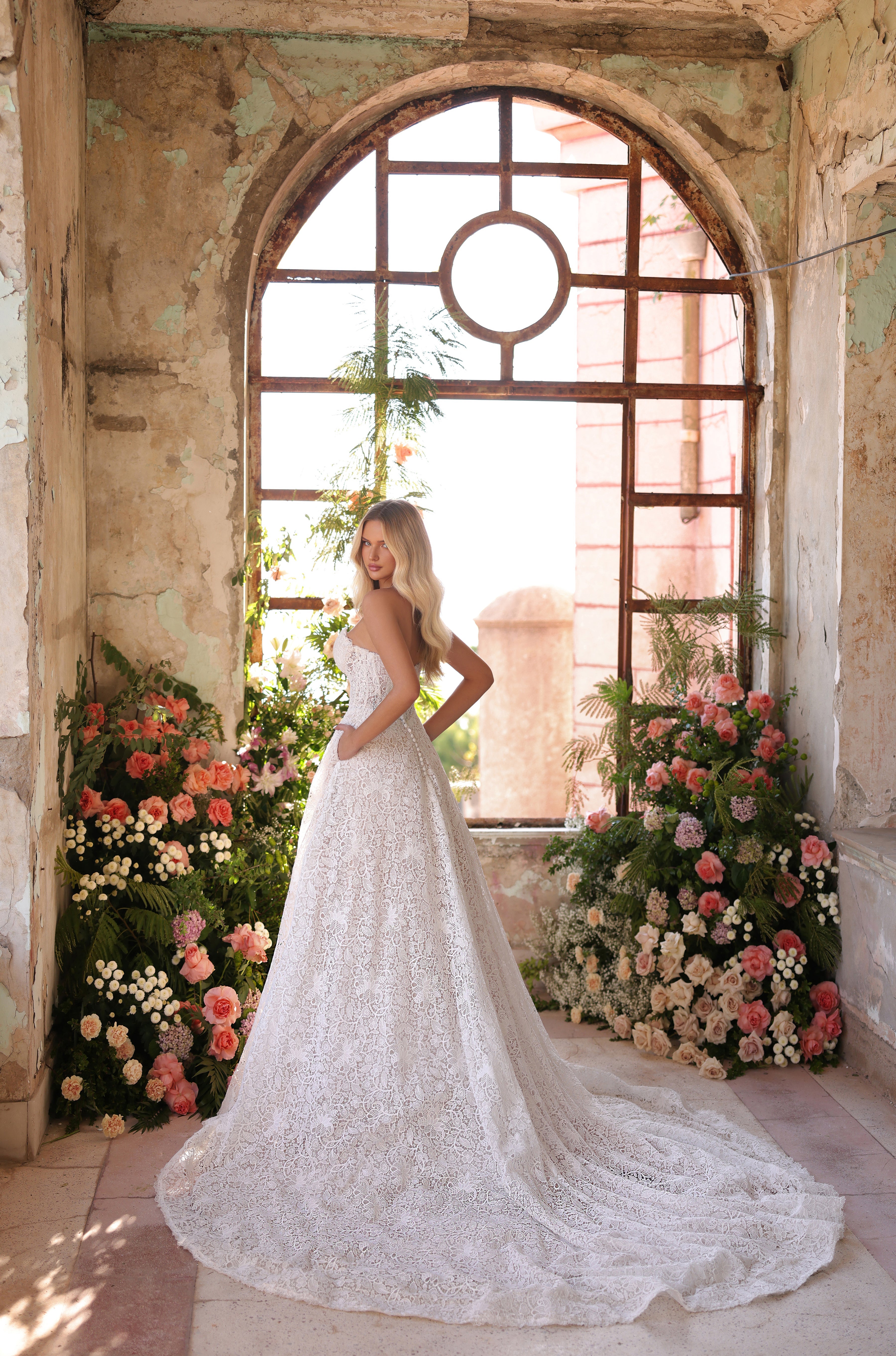 Wedding Dresses Corset Long Lace Ball Gown Wedding Dress Amarra 89133 Ivory/Nude