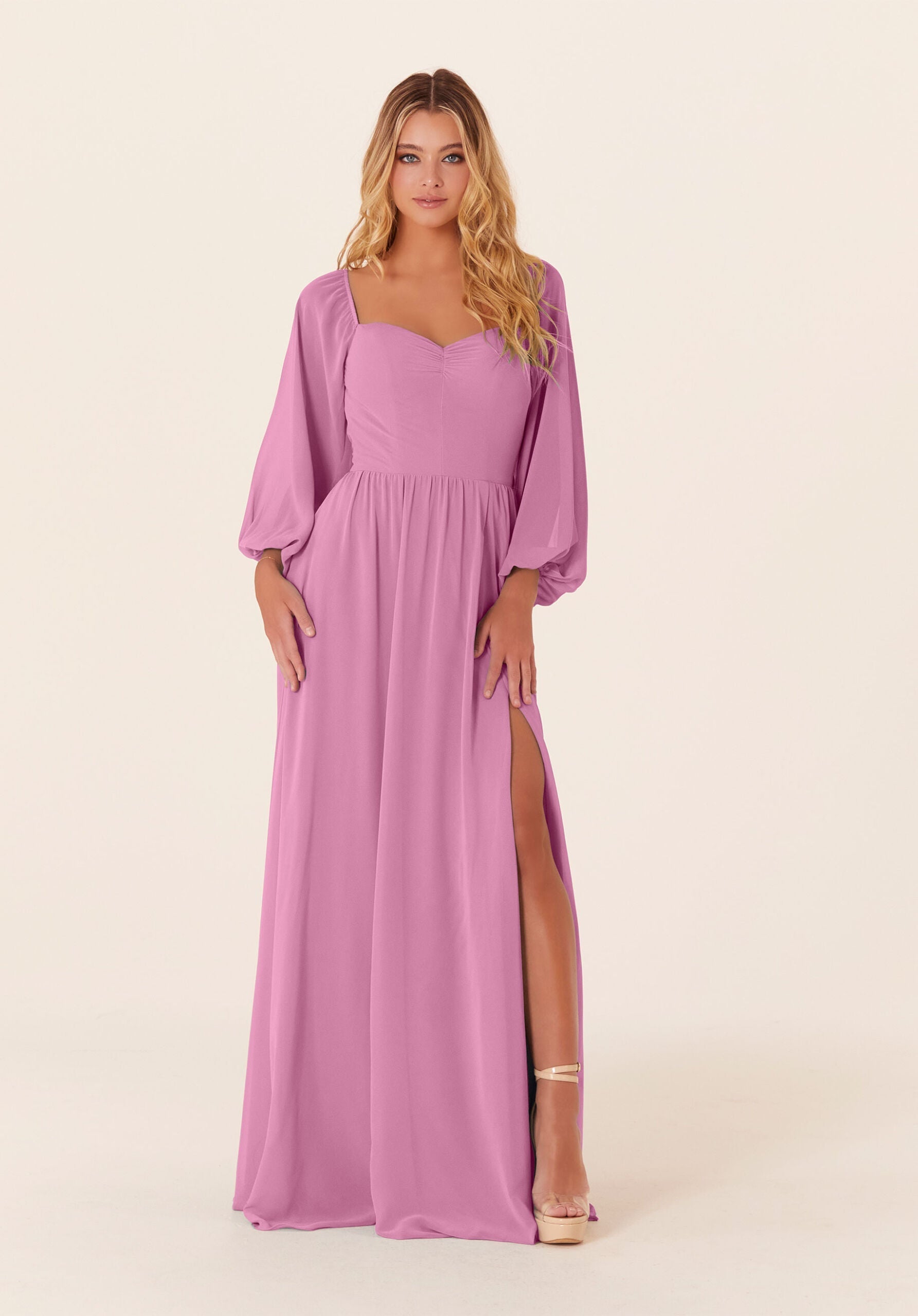 Mother of the Bride Dresses A Line Long Sleeve Mother of the Bride Dress Bloom-Chiffon-21830-Pleated