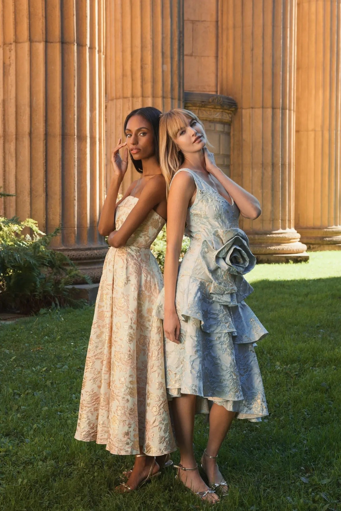 Wedding Dresses Midi A Line Wedding Dress - Floral Print - Mac Duggal 68928 Blush Multi-Brocade-68928-Floral