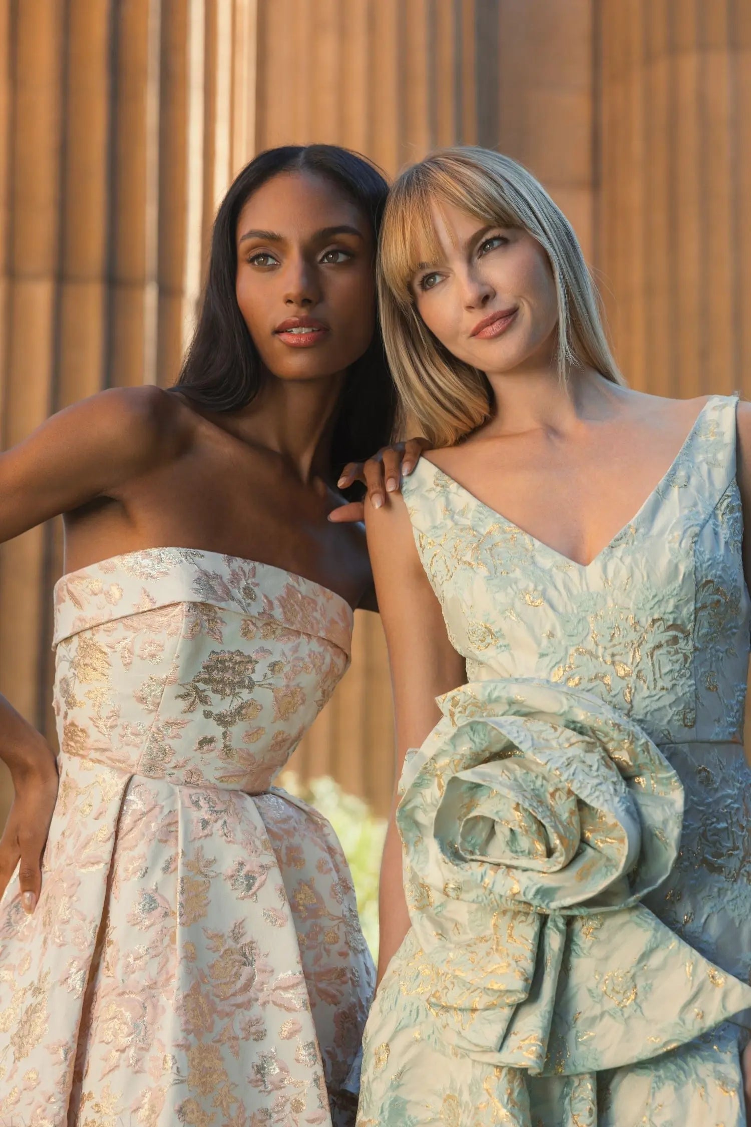 Wedding Dresses Midi A Line Wedding Dress - Floral Print - Mac Duggal 68928 Blush Multi-Brocade-68928-Floral