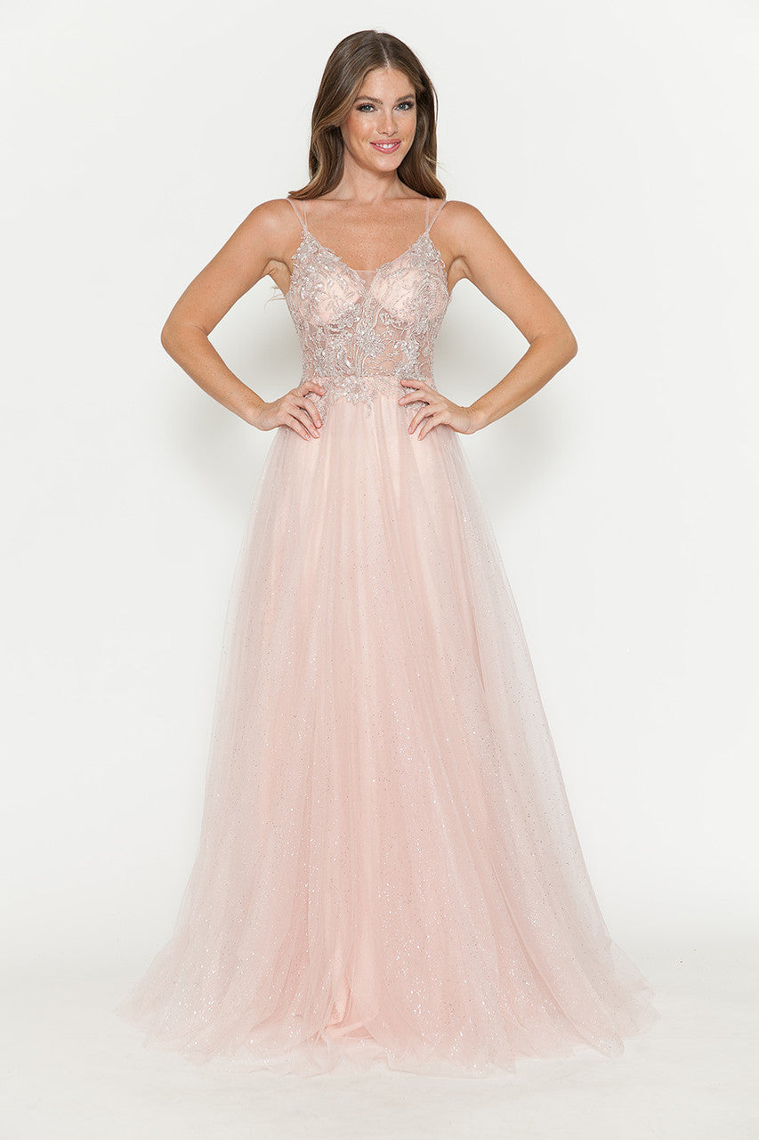 Prom Dresses Long Beaded Sequin Formal Prom Dress Lenovia 8183 Blush Pink-Tulle-8183-Beaded