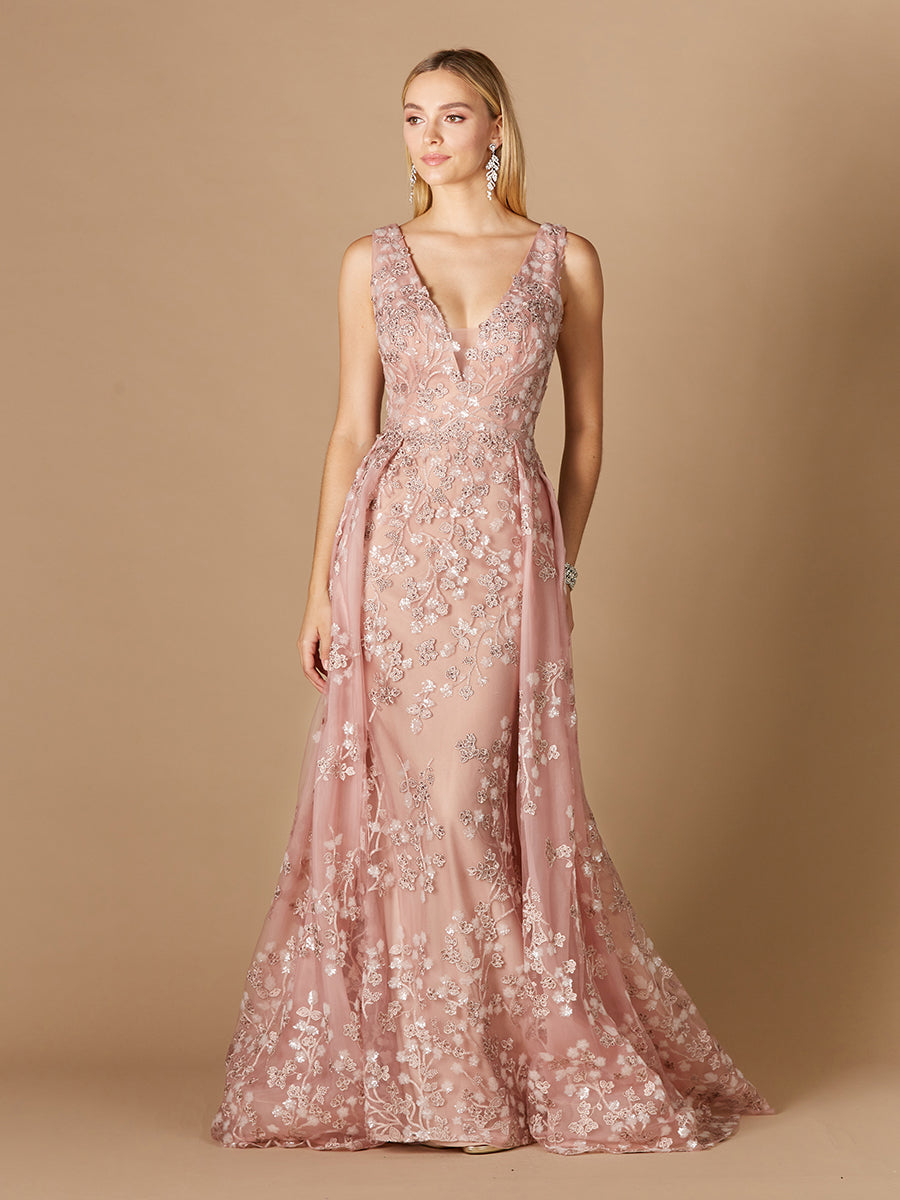 Prom Dresses Floral Lace Long Formal Prom Dress Blush-Polyester-29324-Floral