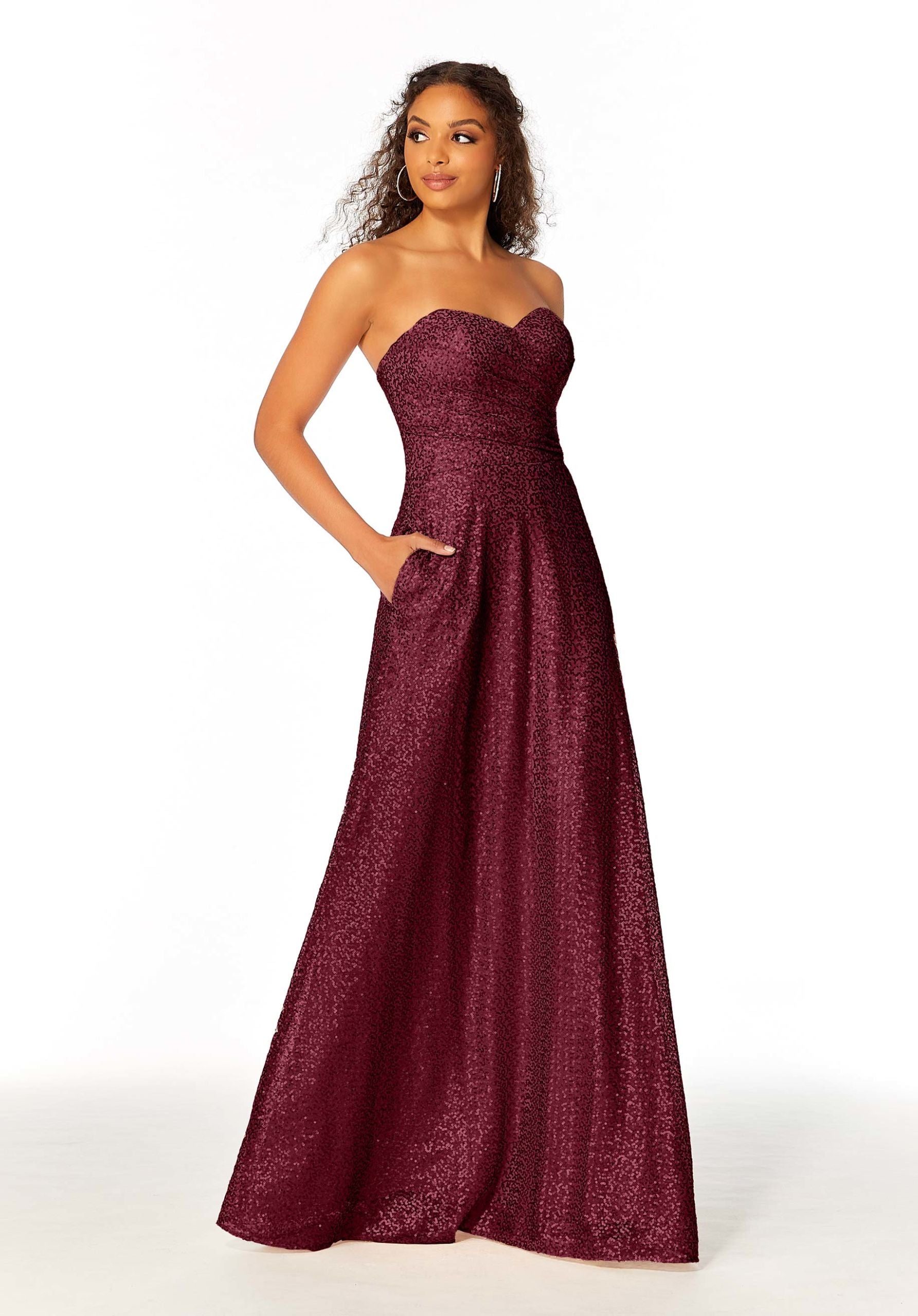 Formal Dresses Long Formal A Line Dress Bordeaux-Mesh-21804-Glitter