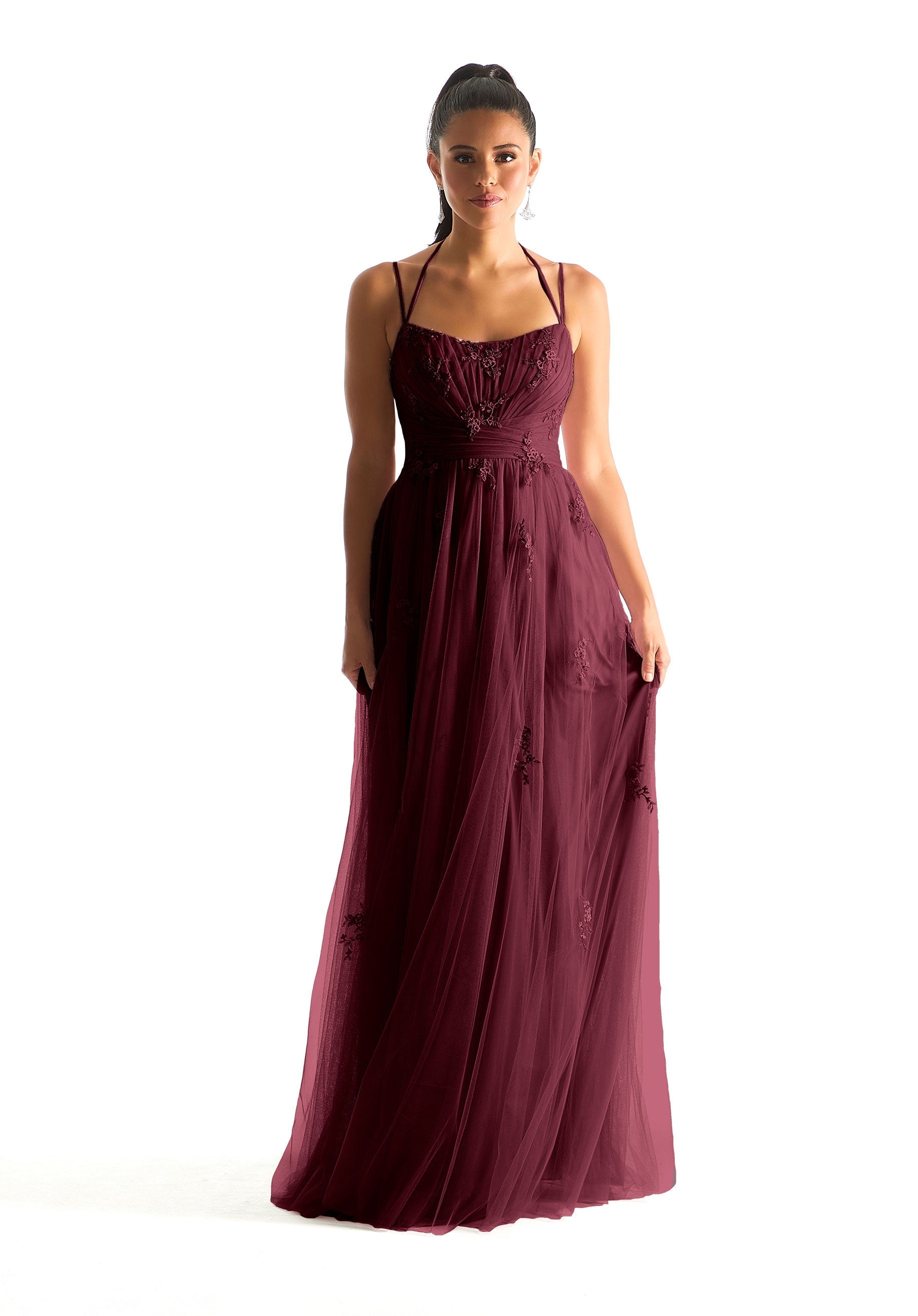 Formal Dresses Pleated Floral Long Formal Dress Bordeaux-Net-21843-Pleated