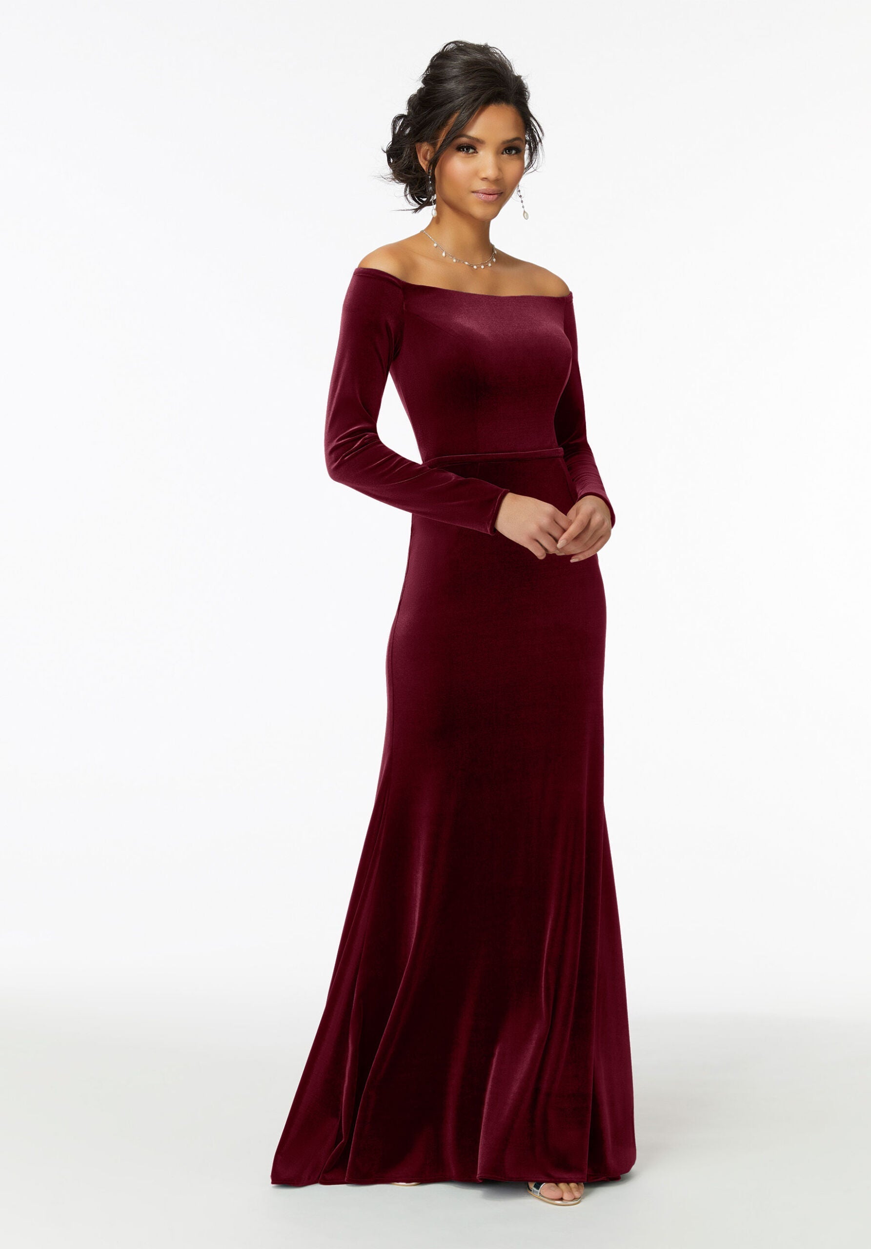 Formal Dresses Long Formal Velvet Evening Dress Bordeaux-Velvet-21724-Fitted