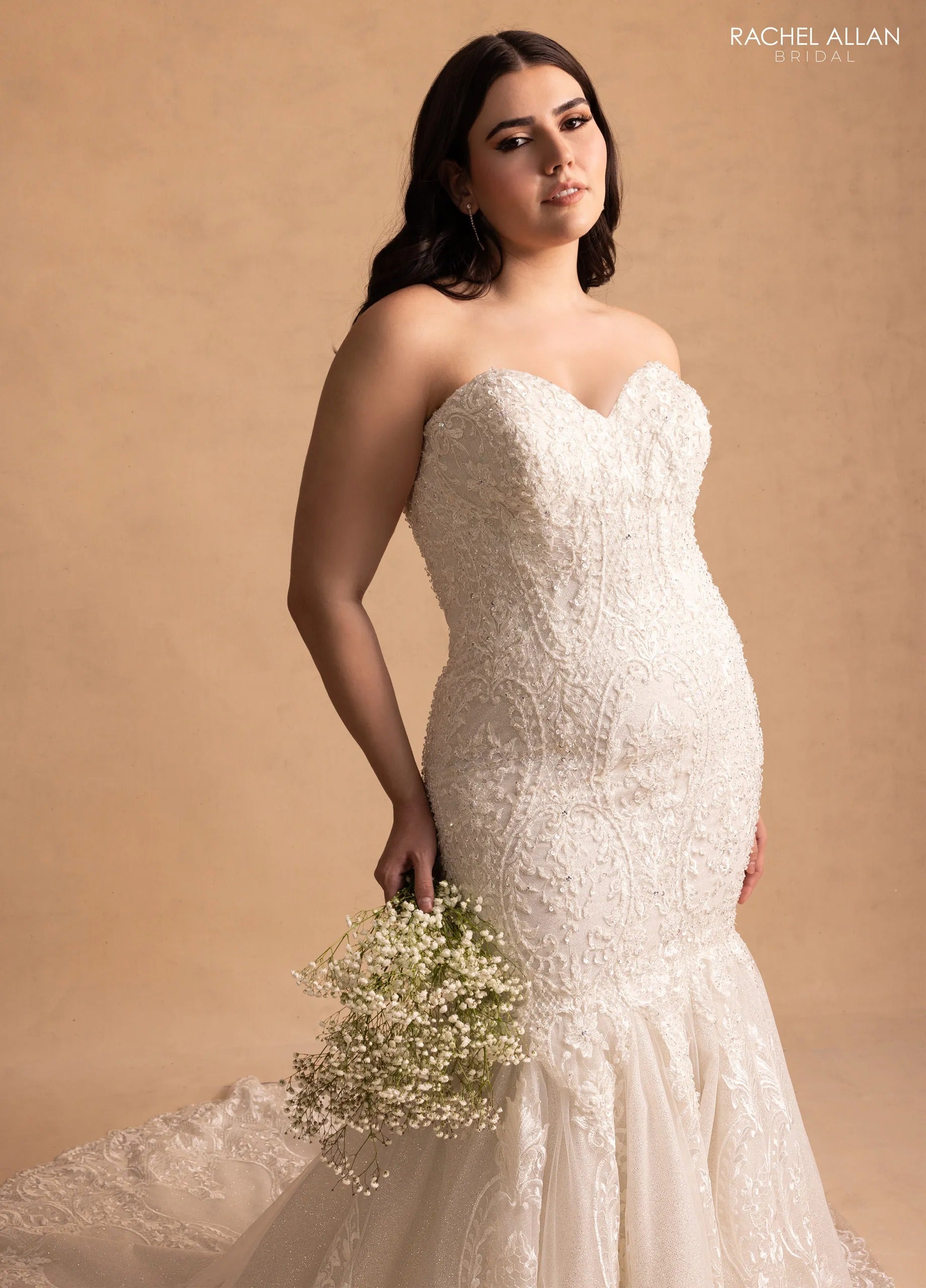 Ivory Sweetheart Floor-Length Lace Bridal Mermaid Gown with Cape Rachel Allan M781