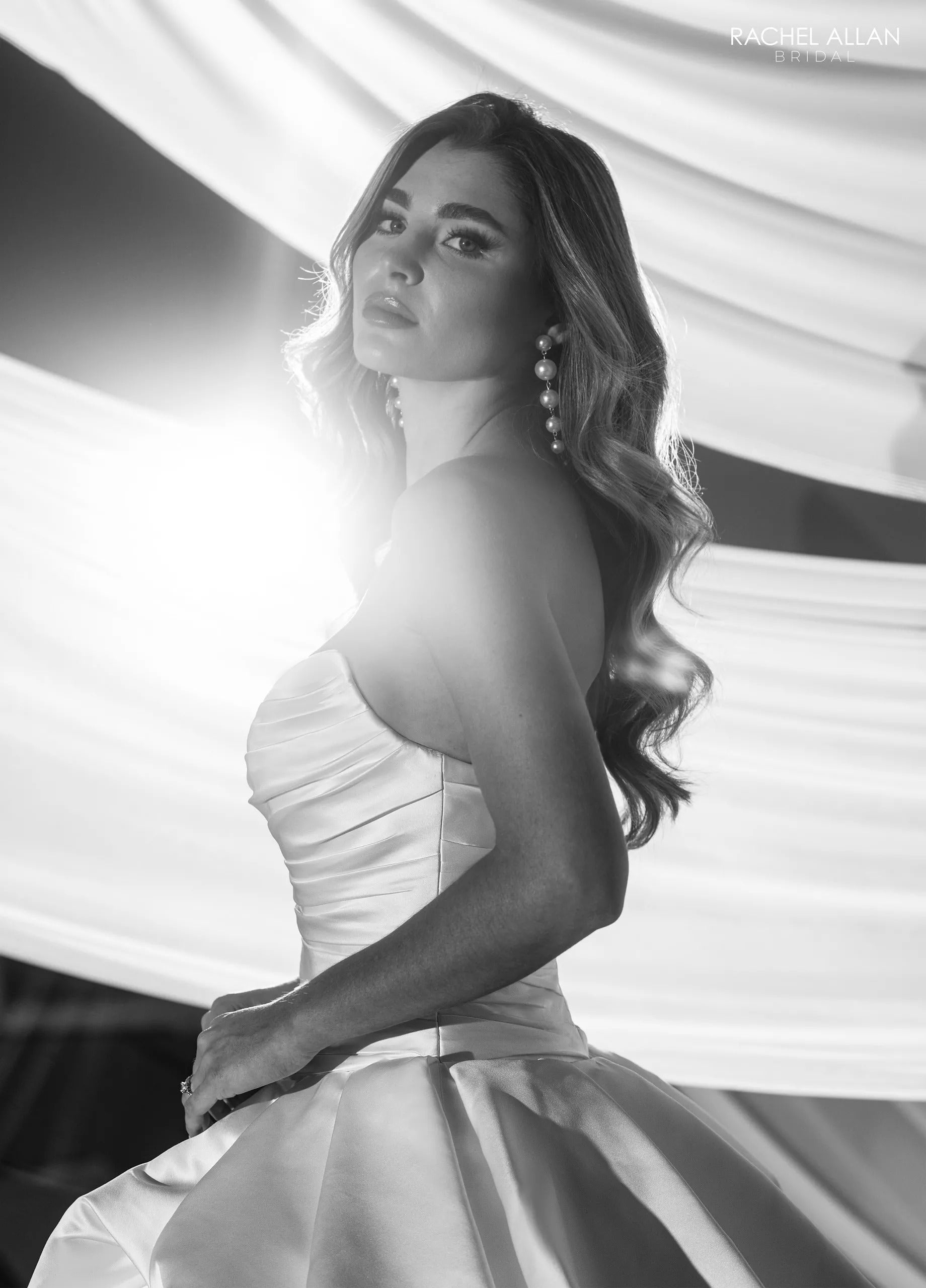 Ivory Nude Sweetheart Floor-Length Satin Wedding Ball Gown with Draped Skirt Rachel Allan RB5100