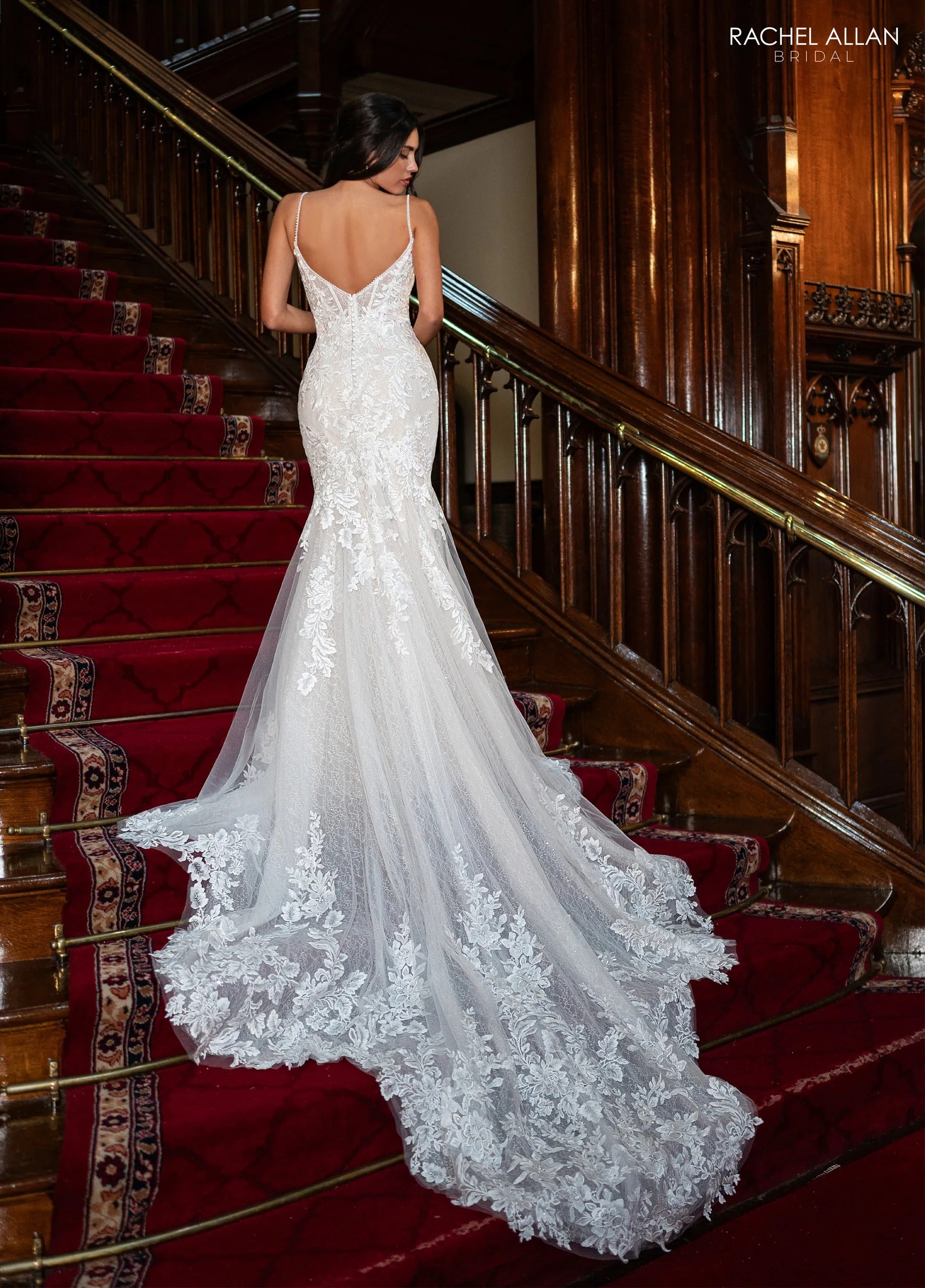 Ivory Champagne Nude Sweetheart Floor-Length Lace Tulle Wedding Dress with Train Rachel Allan RB5121