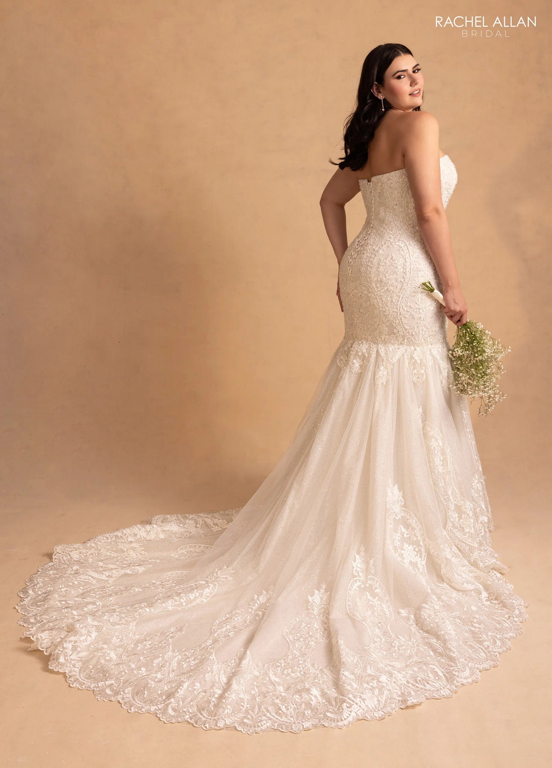 Ivory Sweetheart Floor-Length Lace Bridal Mermaid Gown with Cape Rachel Allan M781