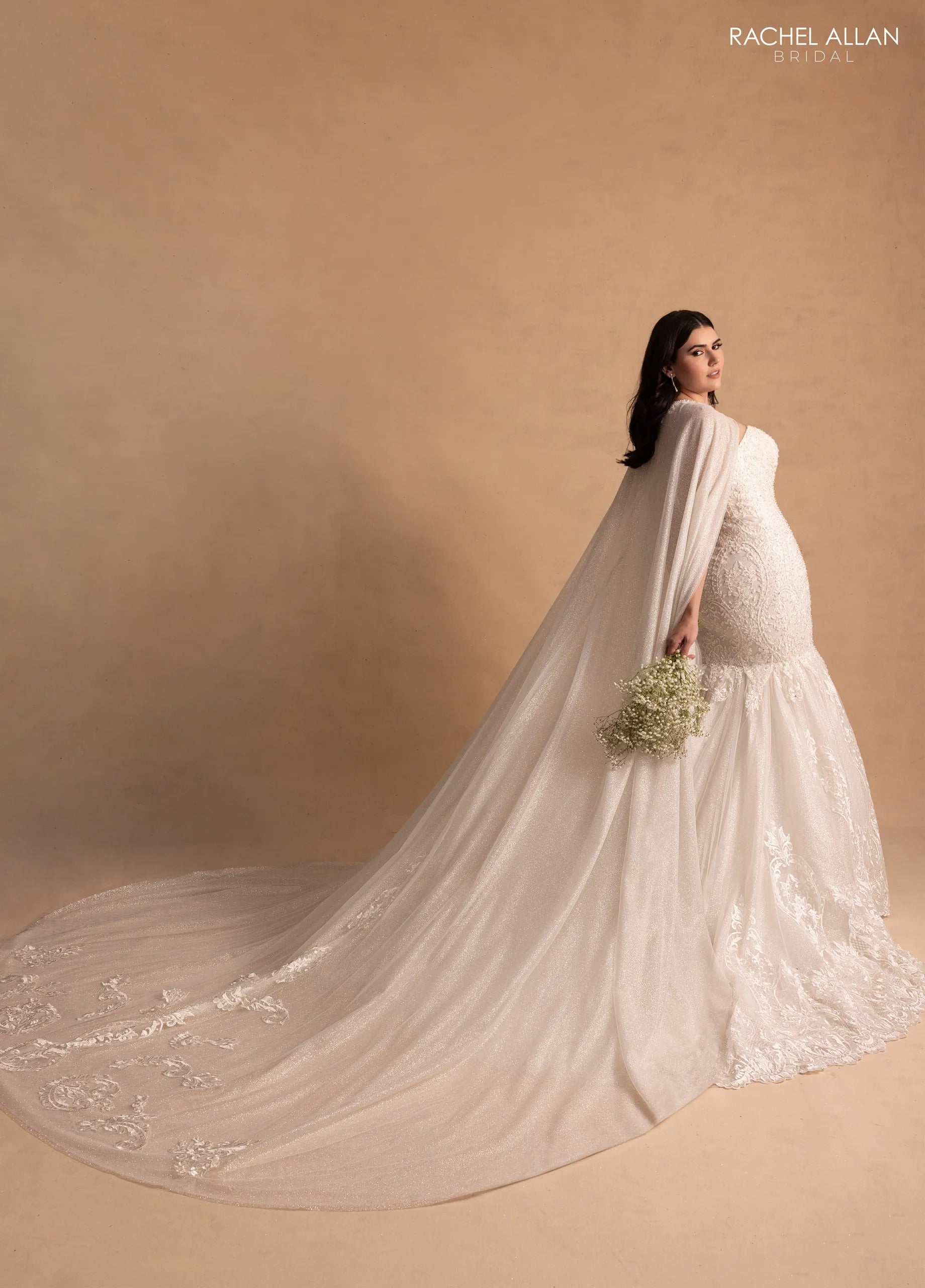 Ivory Sweetheart Floor-Length Lace Bridal Mermaid Gown with Cape Rachel Allan M781
