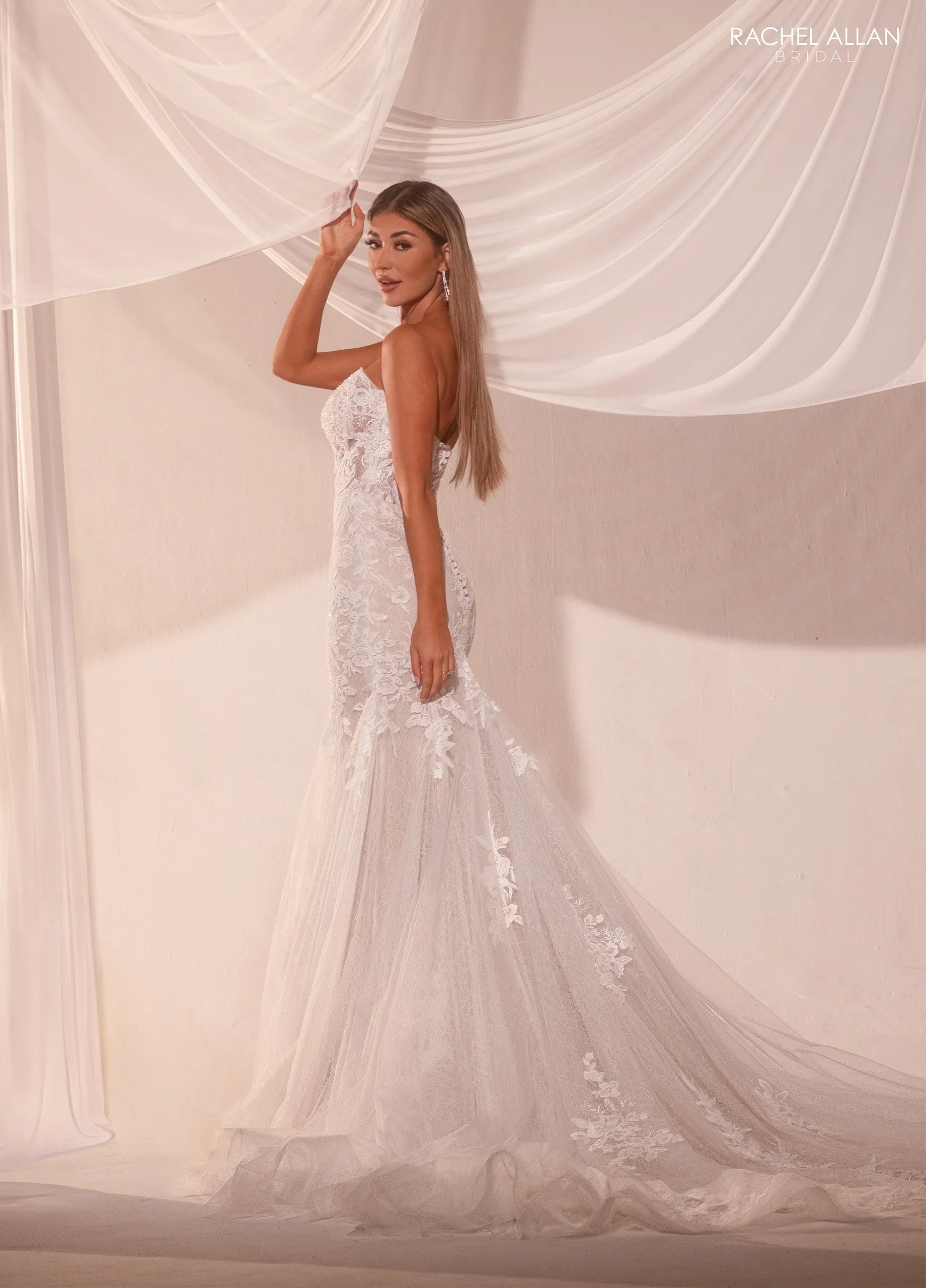 Ivory Sand Sweetheart Floor-Length Lace Tulle Wedding Mermaid Gown with Appliqué Rachel Allan RB5105