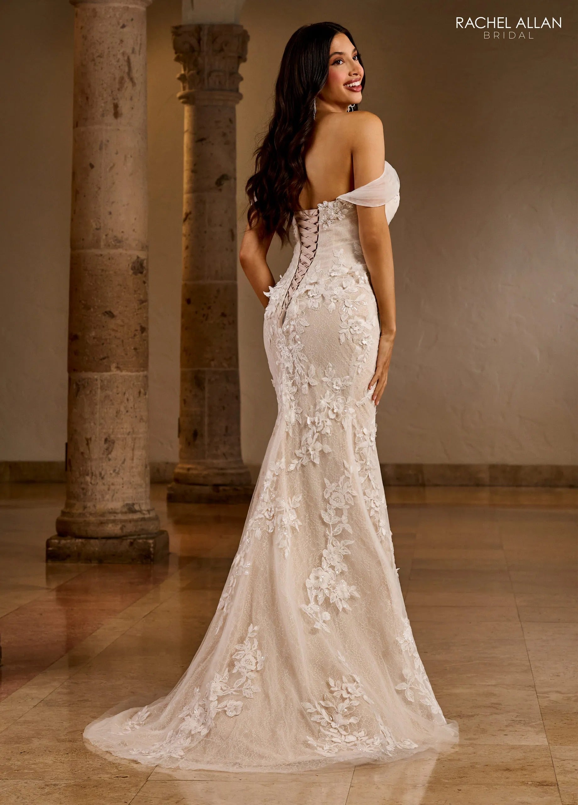 Ivory Champagne Sweetheart Floor-Length Lace Tulle Wedding Mermaid Gown with Detachable Overskirt Rachel Allan RB5039