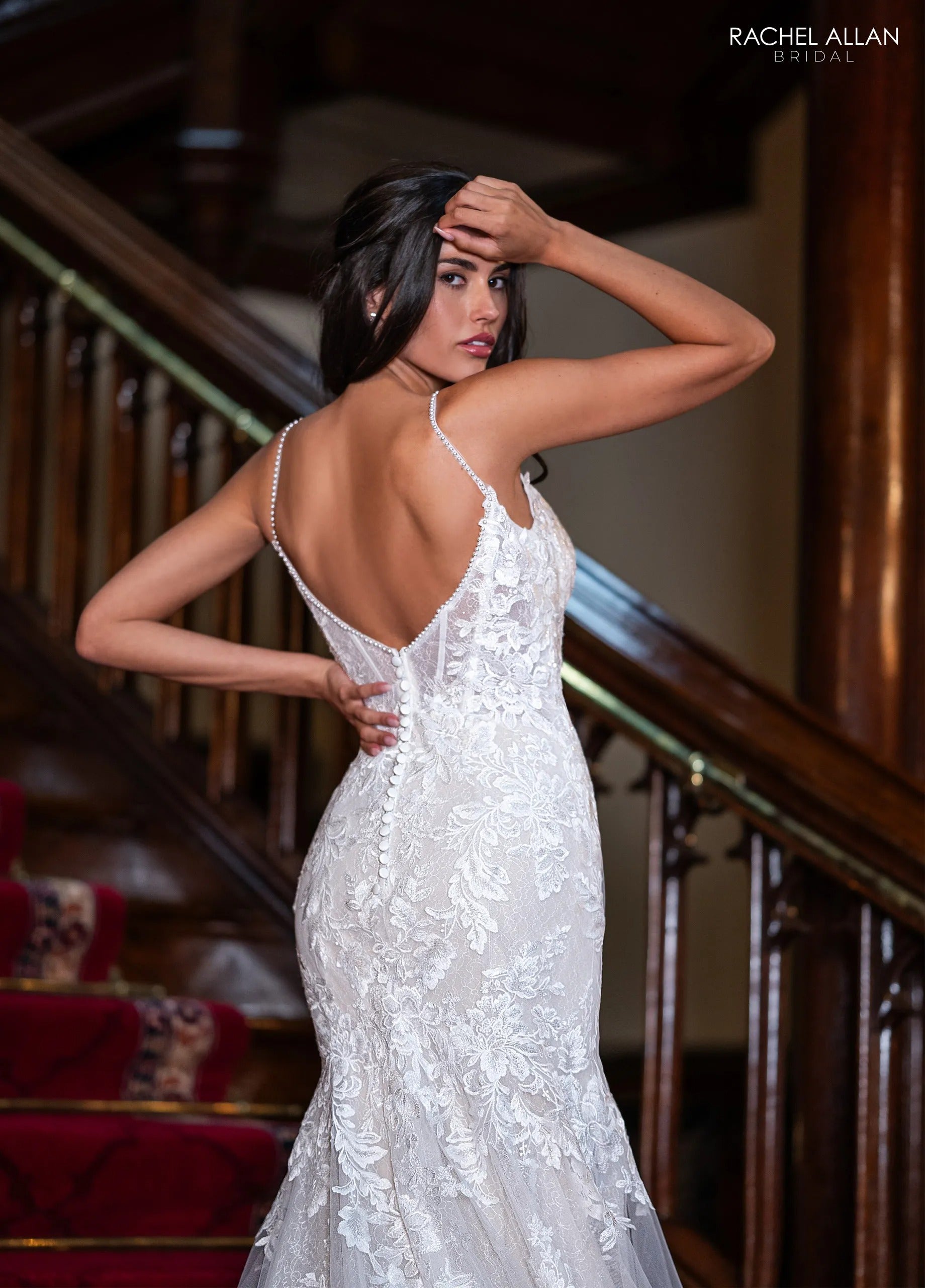 Ivory Champagne Nude Sweetheart Floor-Length Lace Tulle Wedding Dress with Train Rachel Allan RB5121