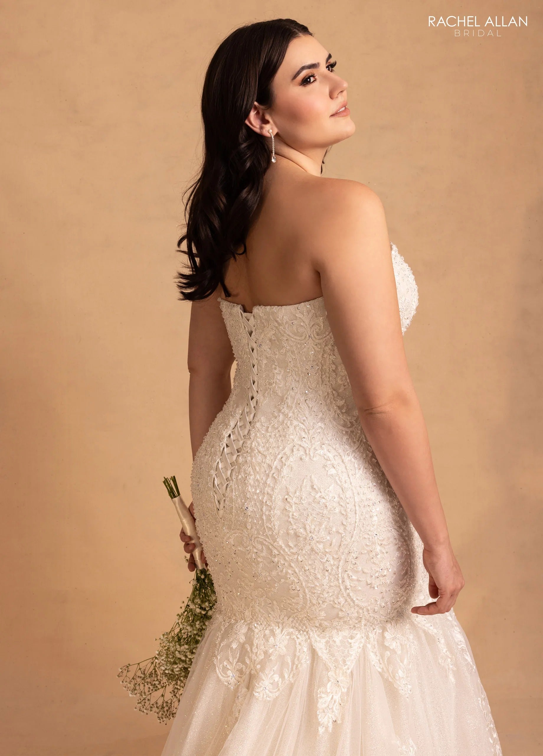 Ivory Sweetheart Floor-Length Lace Bridal Mermaid Gown with Cape Rachel Allan M781