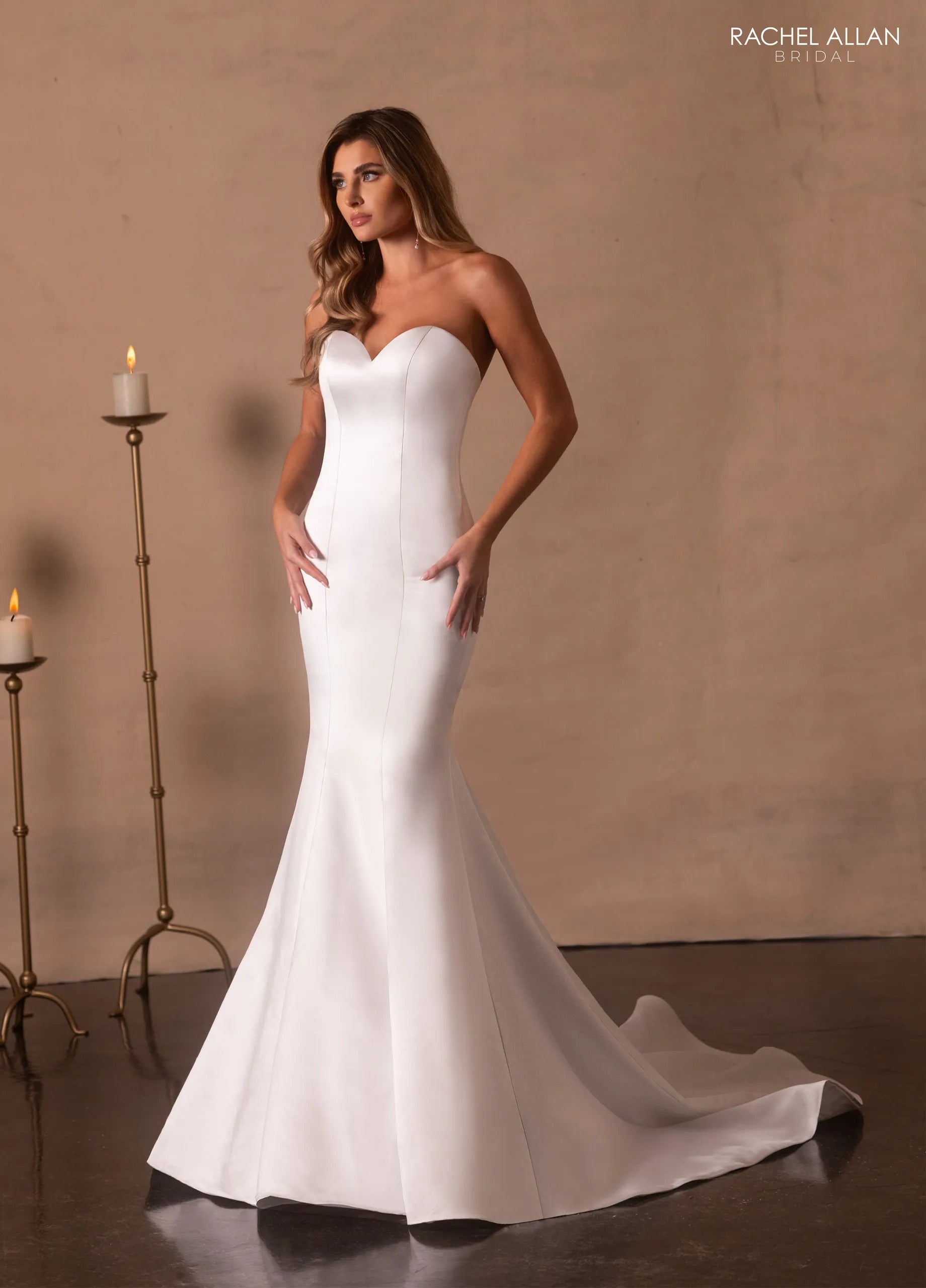Ivory Sweetheart Floor-Length Satin Wedding Ball Gown with Beaded Corset Bodice Rachel Allan RB5104