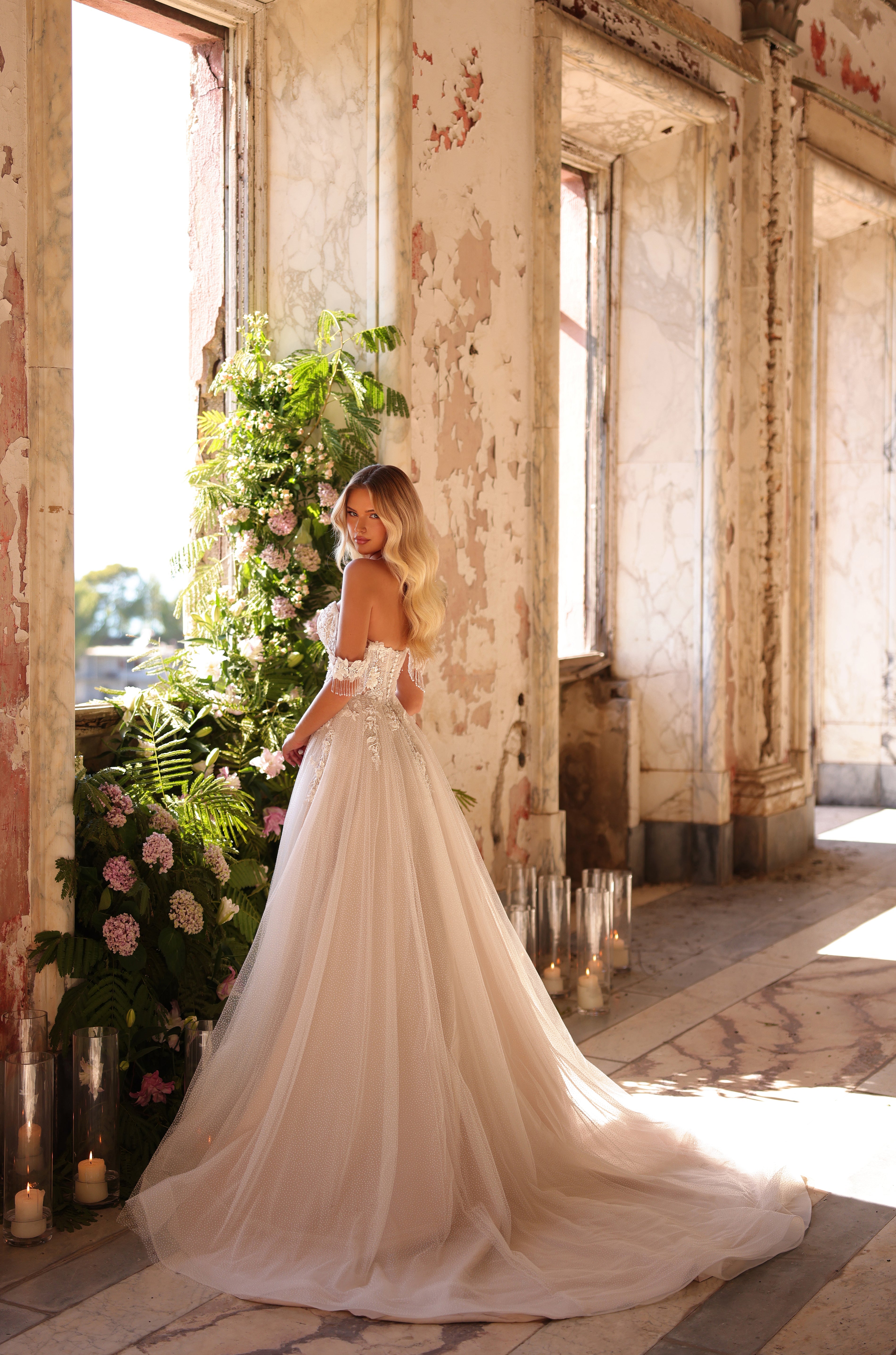 Wedding Dresses Floral Beaded Long A Line Bridal Wedding Dress Amarra 44011 Ivory/Nude