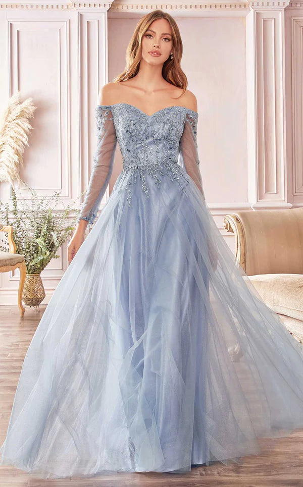 Smoky Blue LaDivine CD0172 Off Shoulder Formal Dress for