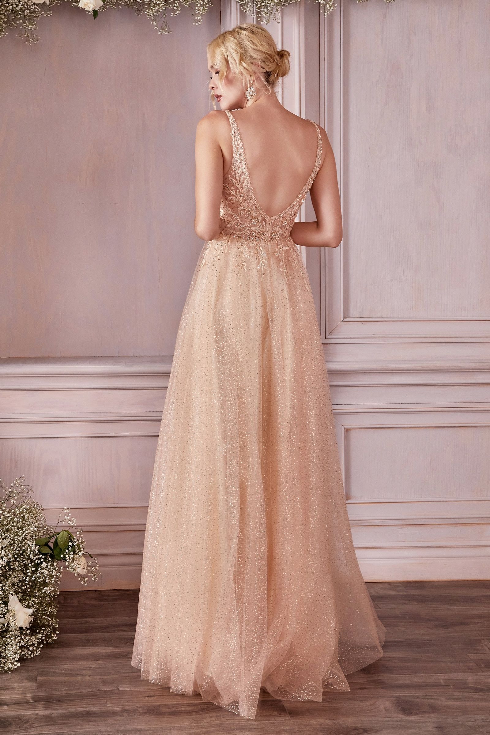 Prom Dresses Sleeveless Tulle Long Formal Prom Dress Champagne