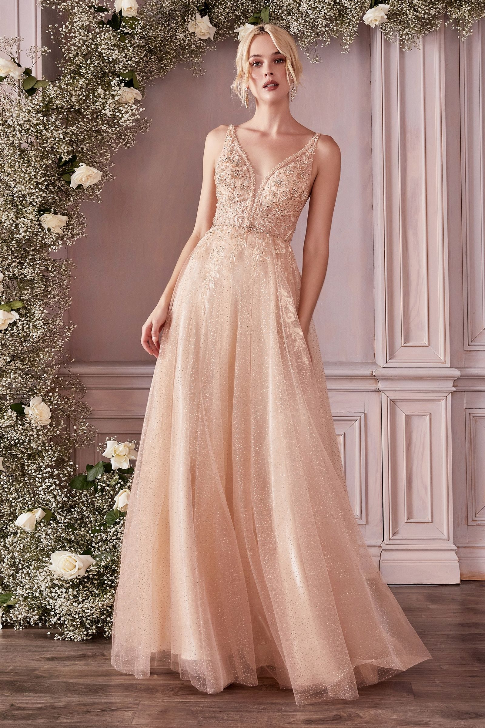 Prom Dresses Sleeveless Tulle Long Formal Prom Dress Champagne