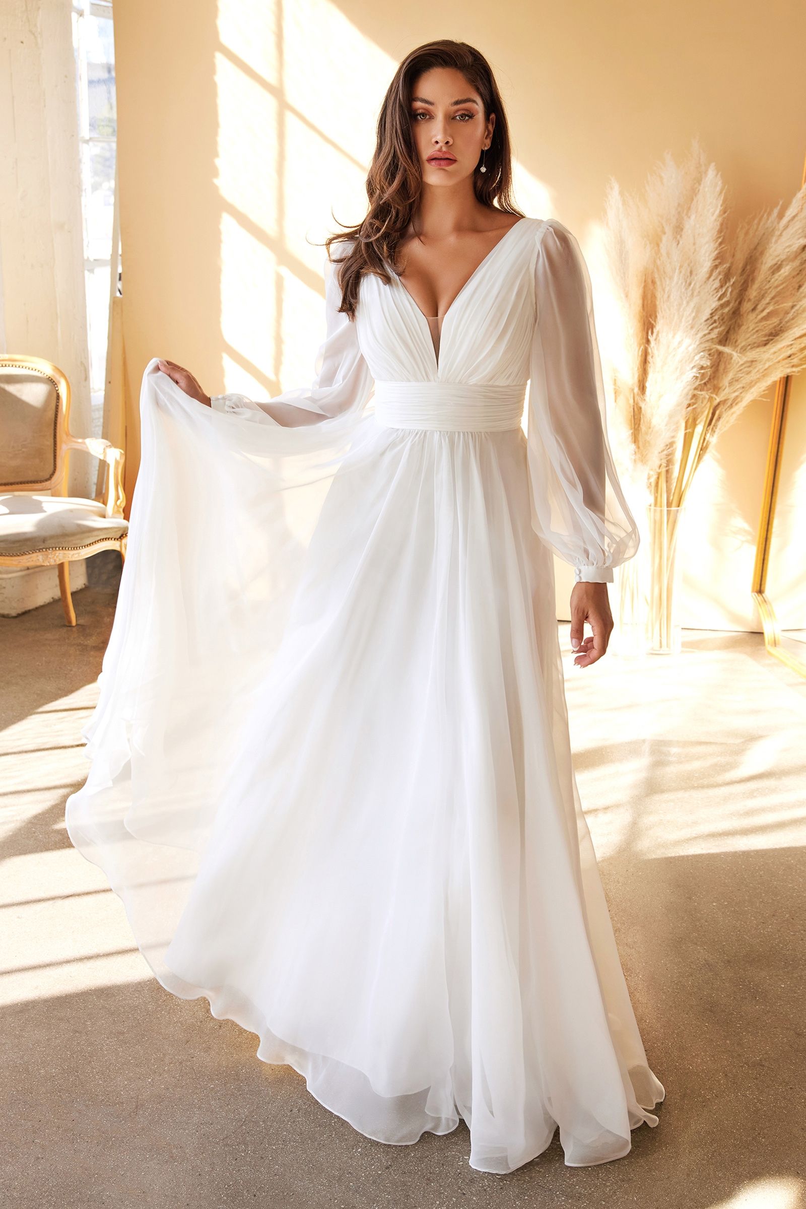 Wedding Dresses Flowy Long Bridal A Line Wedding Dress Off White