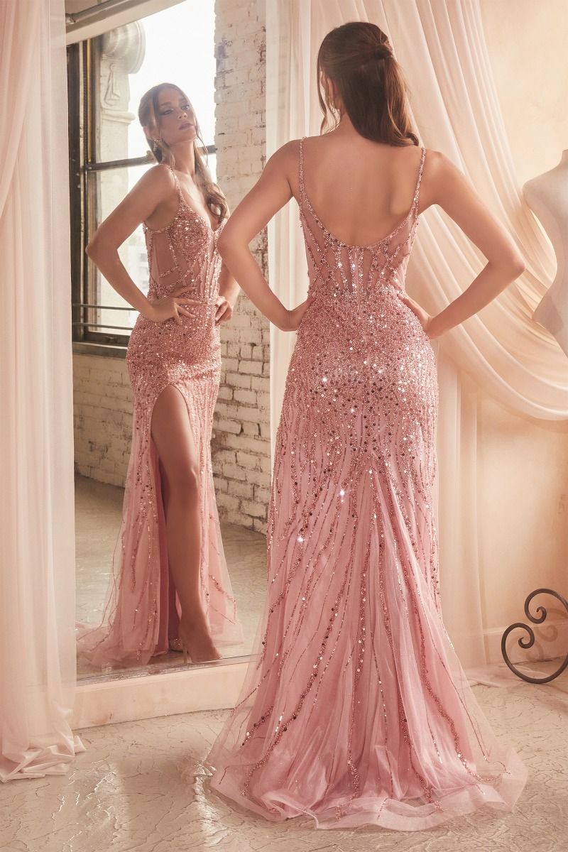 Prom Dresses LaDivine CD0220 Sequin Fitted Formal Prom Long Dress Rose Gold