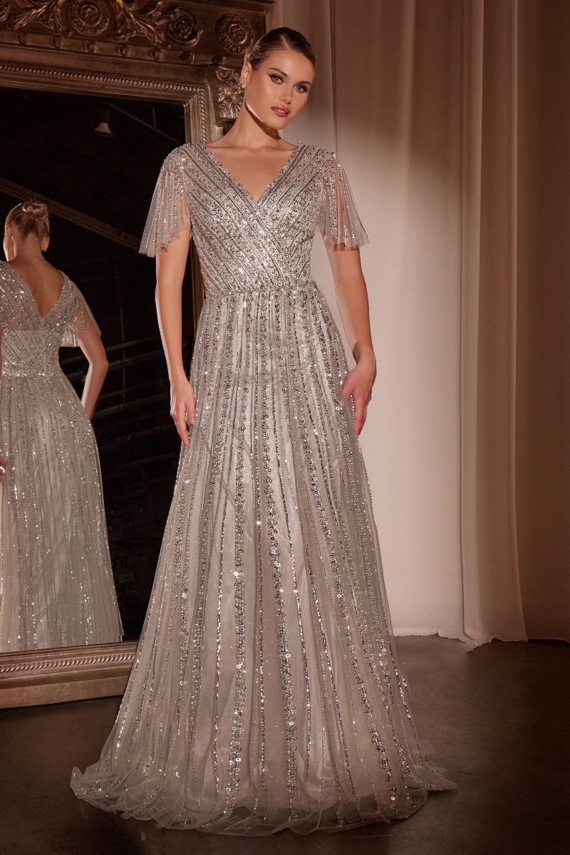 Formal Dresses Long Beaded A Line Formal Dress Silver