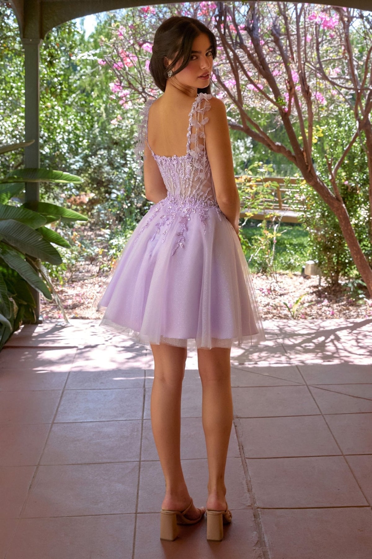 LaDivine Beaded Illusion Corset Short Homecoming Dress CD0249