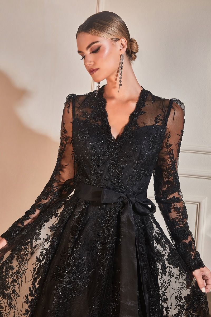 Mother of the Bride Dresses Long Sleeve Lace Floral Formal Dress Black