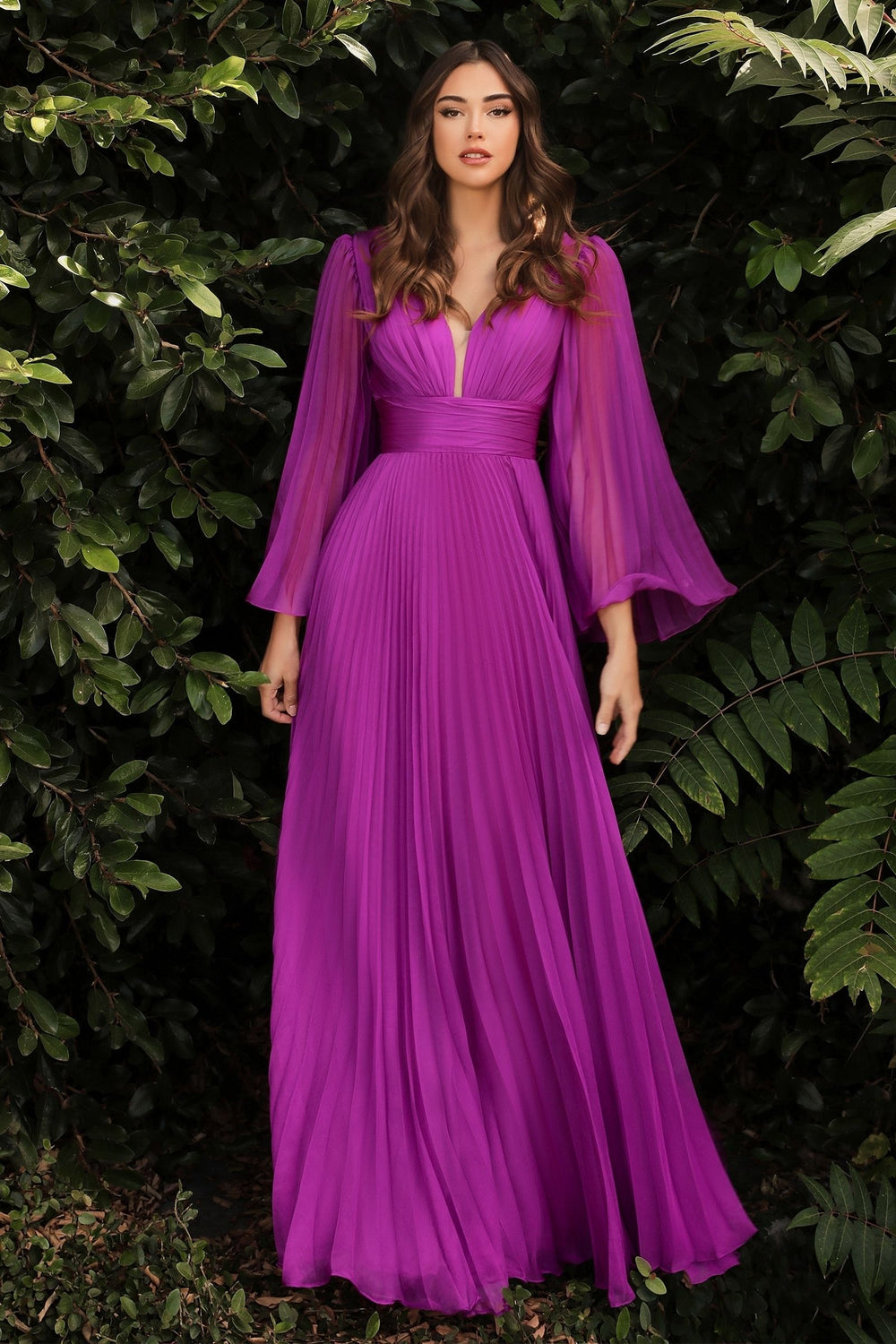 Formal Dresses Long Sleeve Pleated Evening Formal Dress Orchid